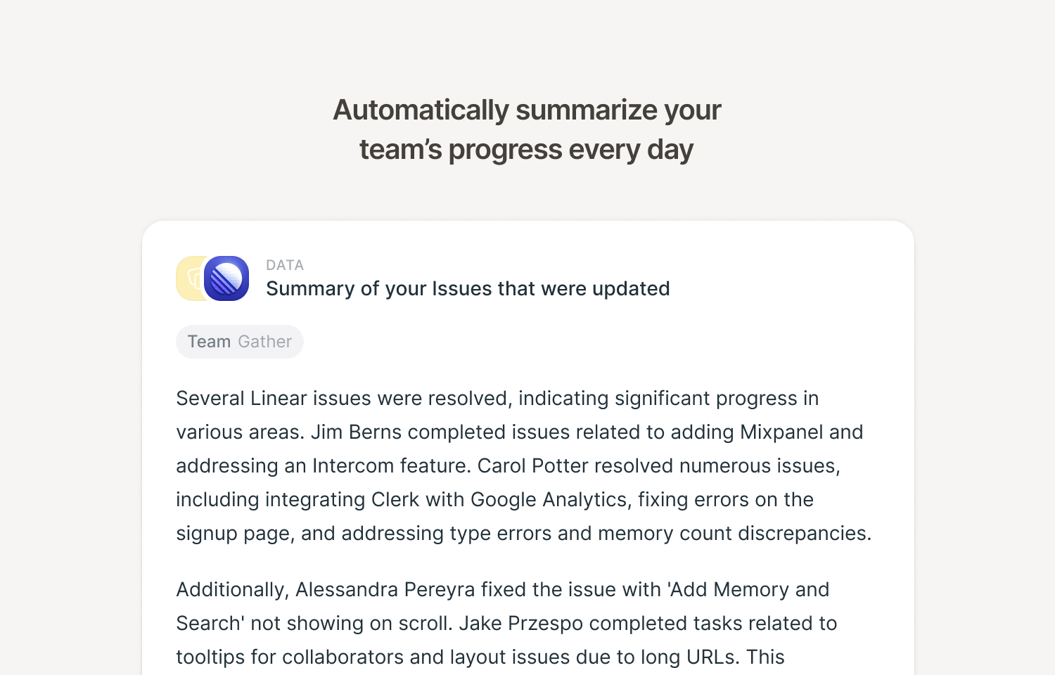 Summaries for Linear data
