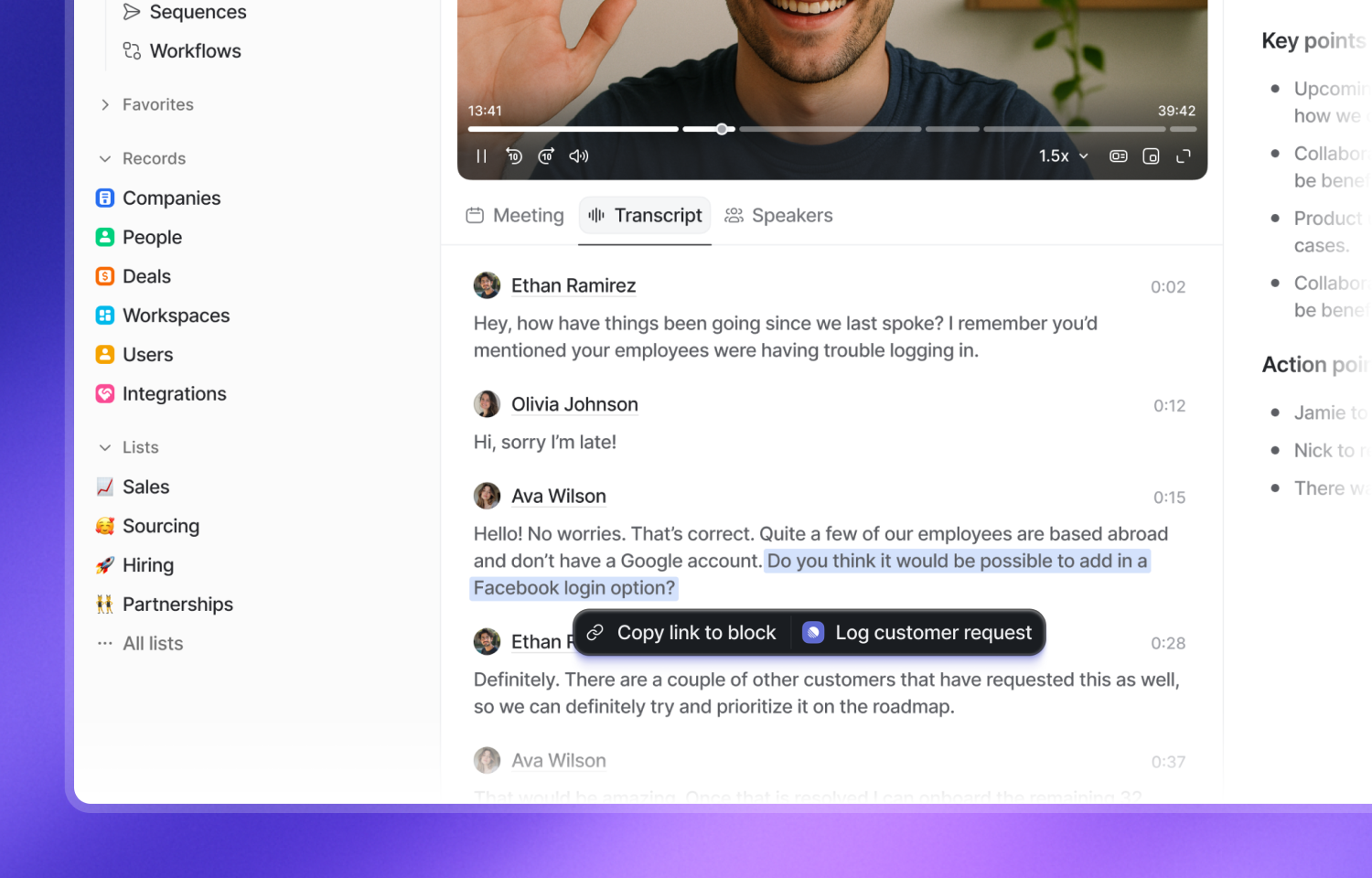 accessing Linear actions from highlighted text in Attio