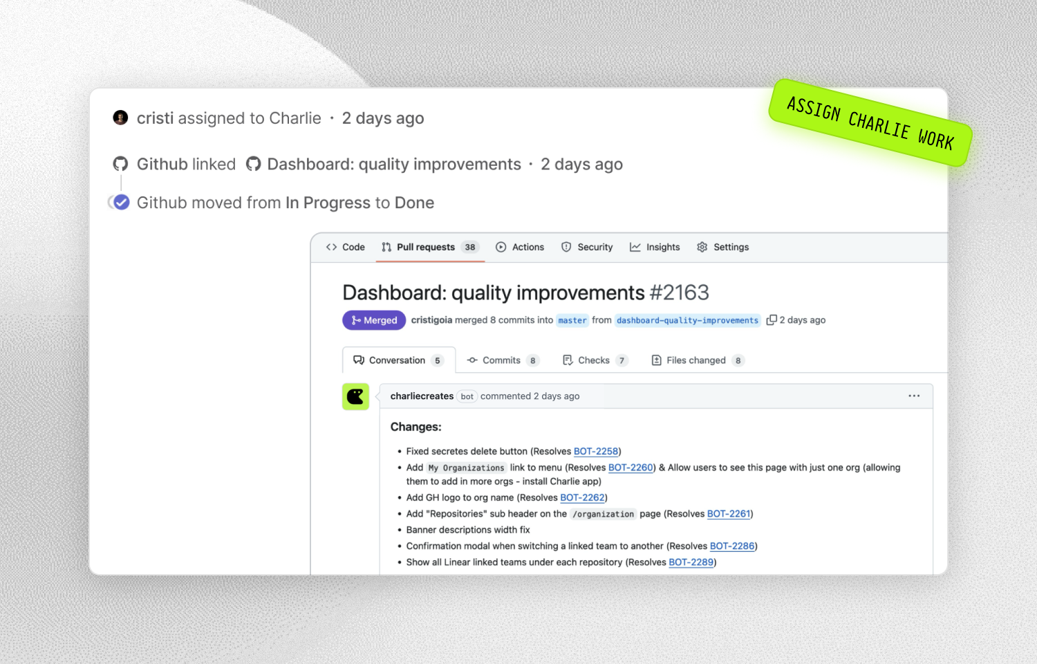 assigning Charlie to perform work in Linear