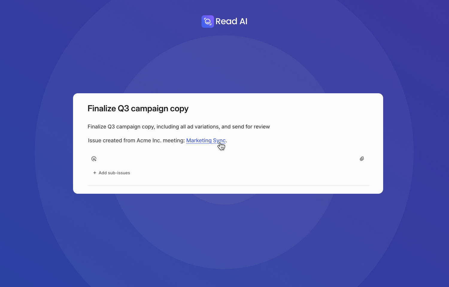 Issues include a backlink to the meeting report for context