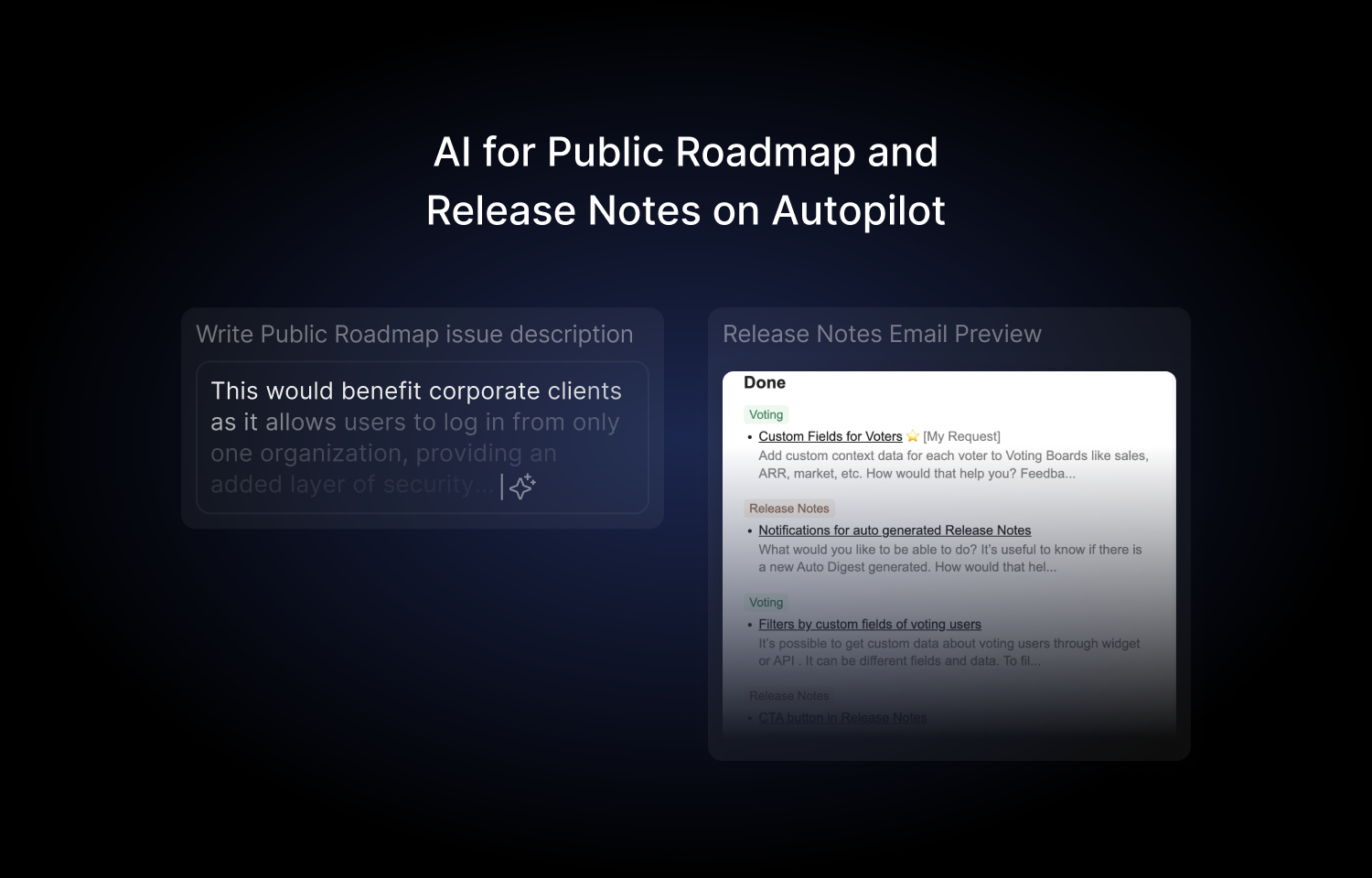 Ducalis interface showing automation of a changelog and public roadmap 