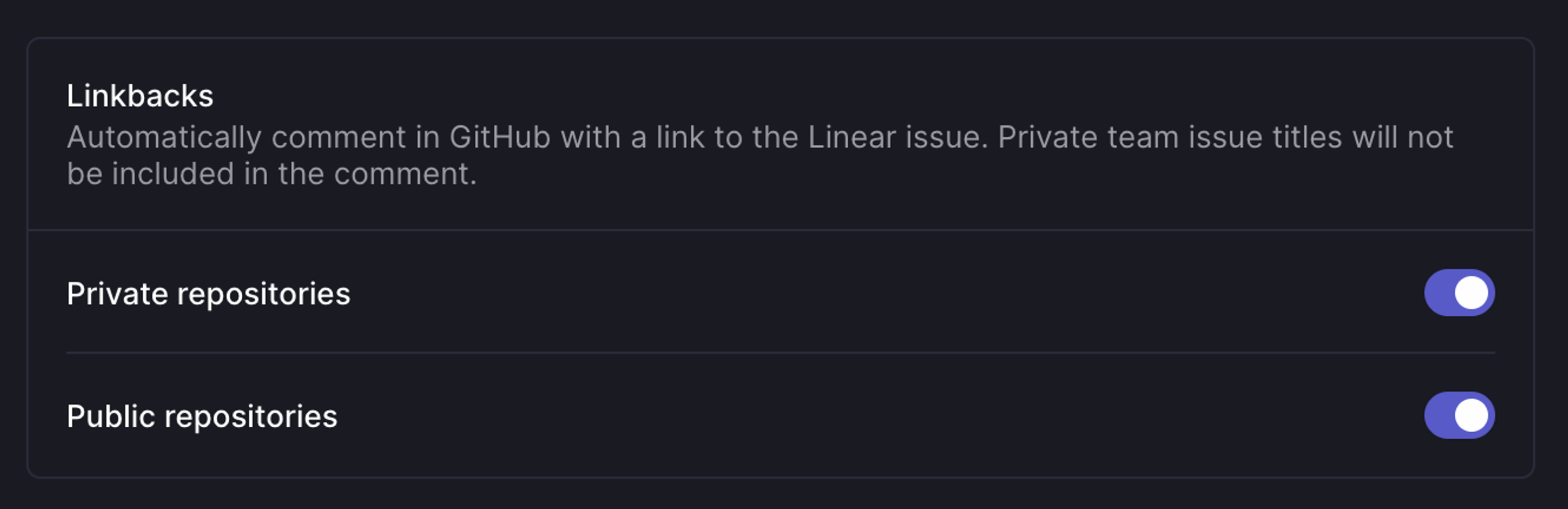 Setting for enabling or disabling linkbacks.