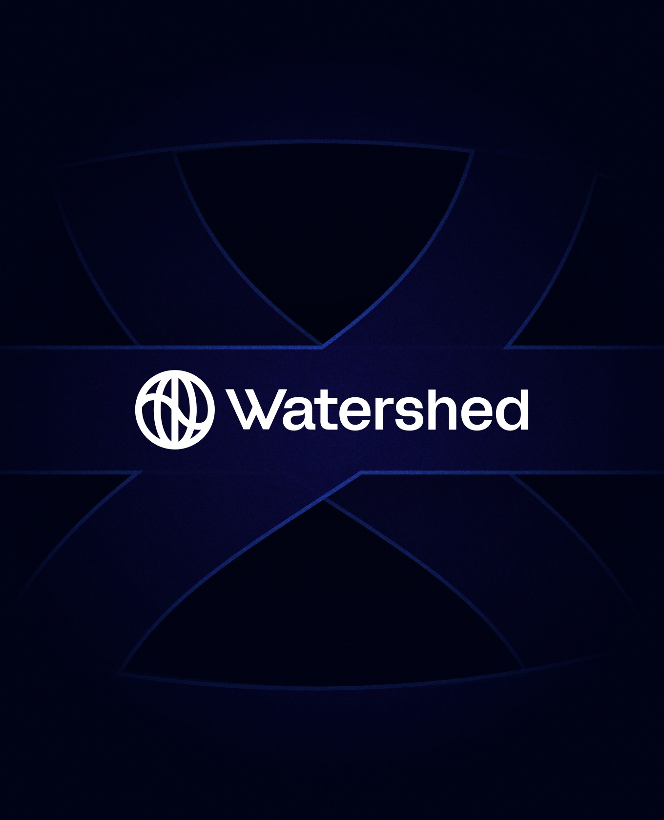 The Watershed wordmark against a dark but vibrant blue background composed of abstract and expanded shapes from the wordmark.