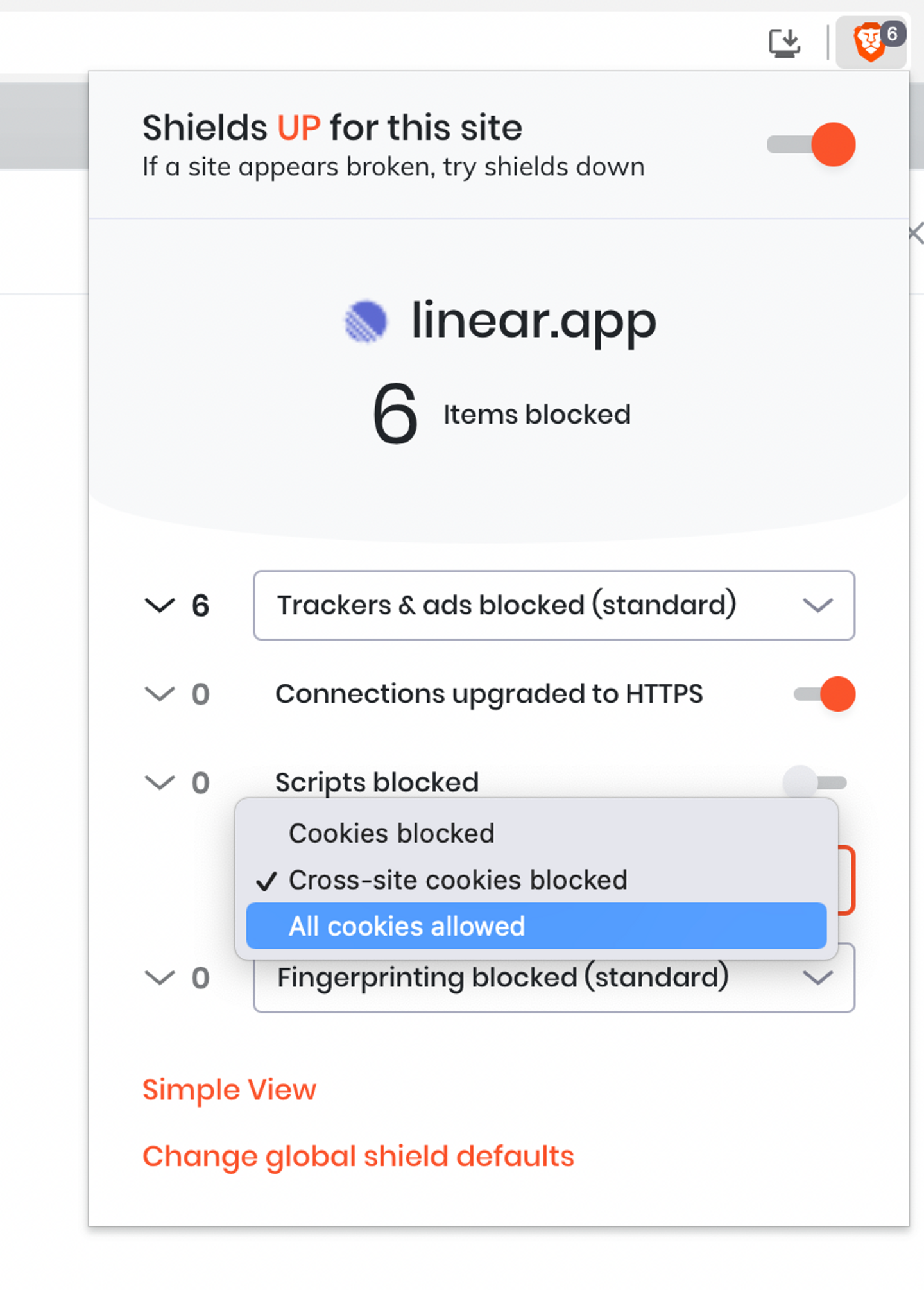 Brave browser settings