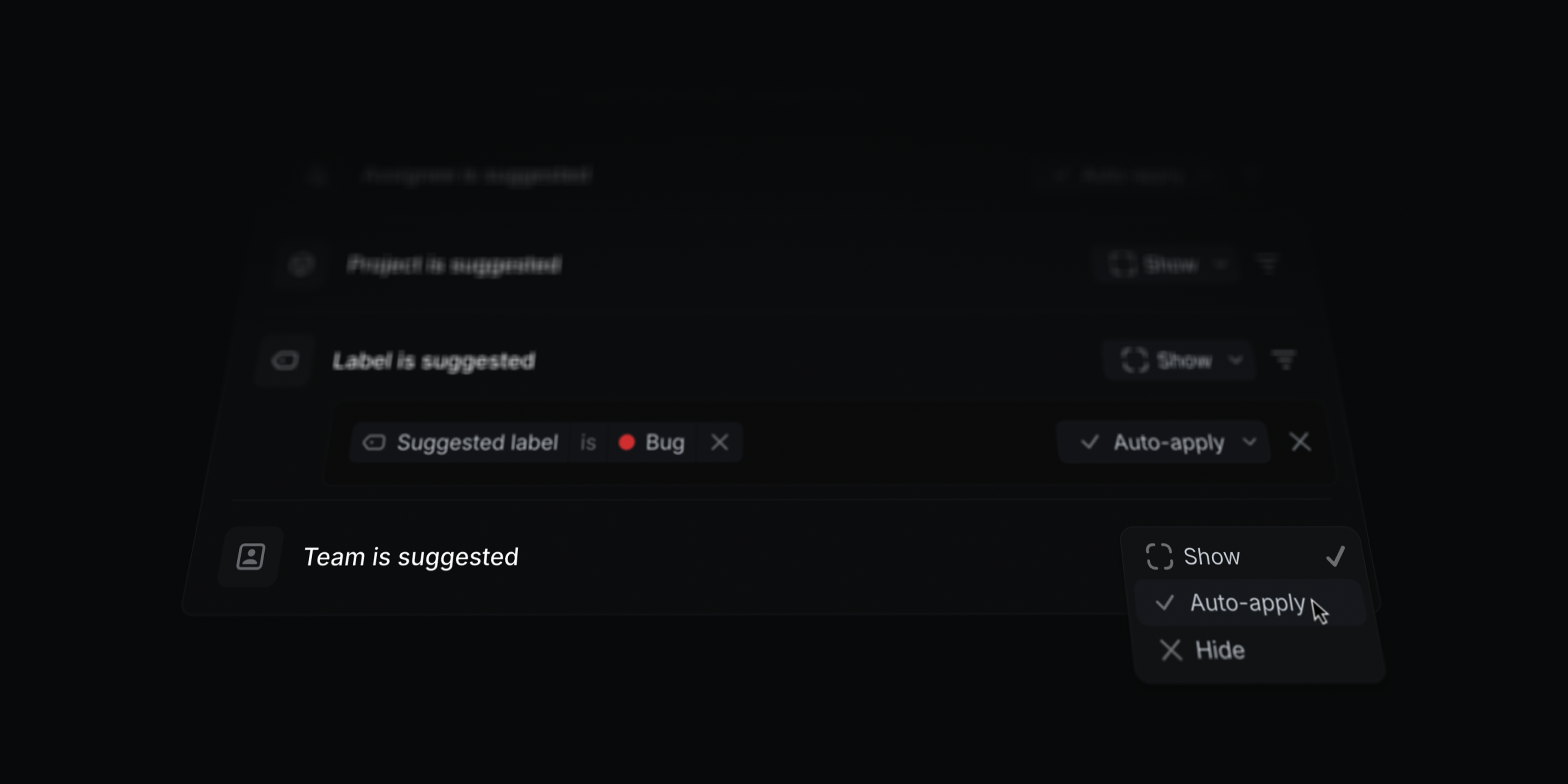 Automation settings being configured so that the suggested team is auto-applied to issues in Triage