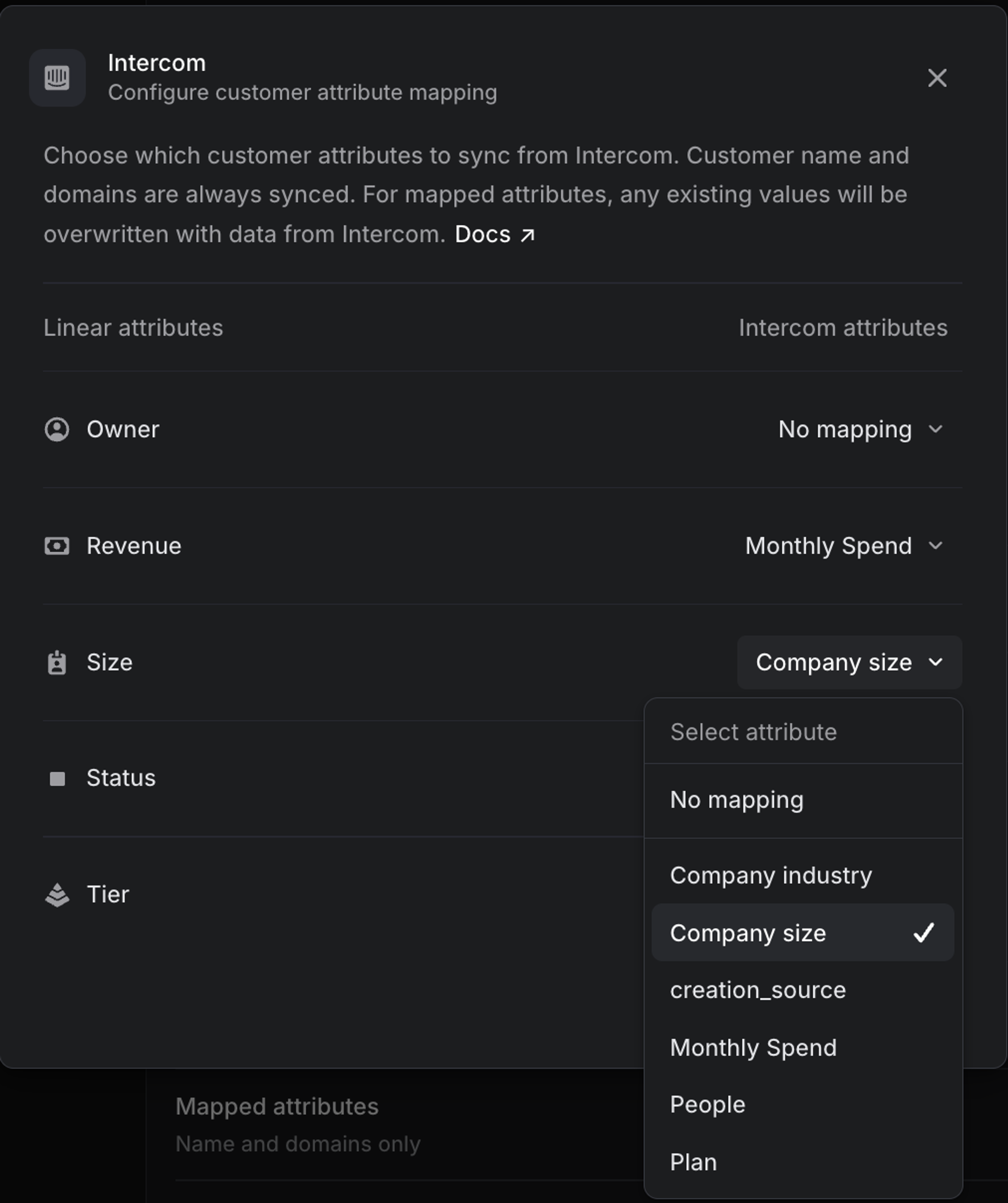 attribute mapping for Intercom example