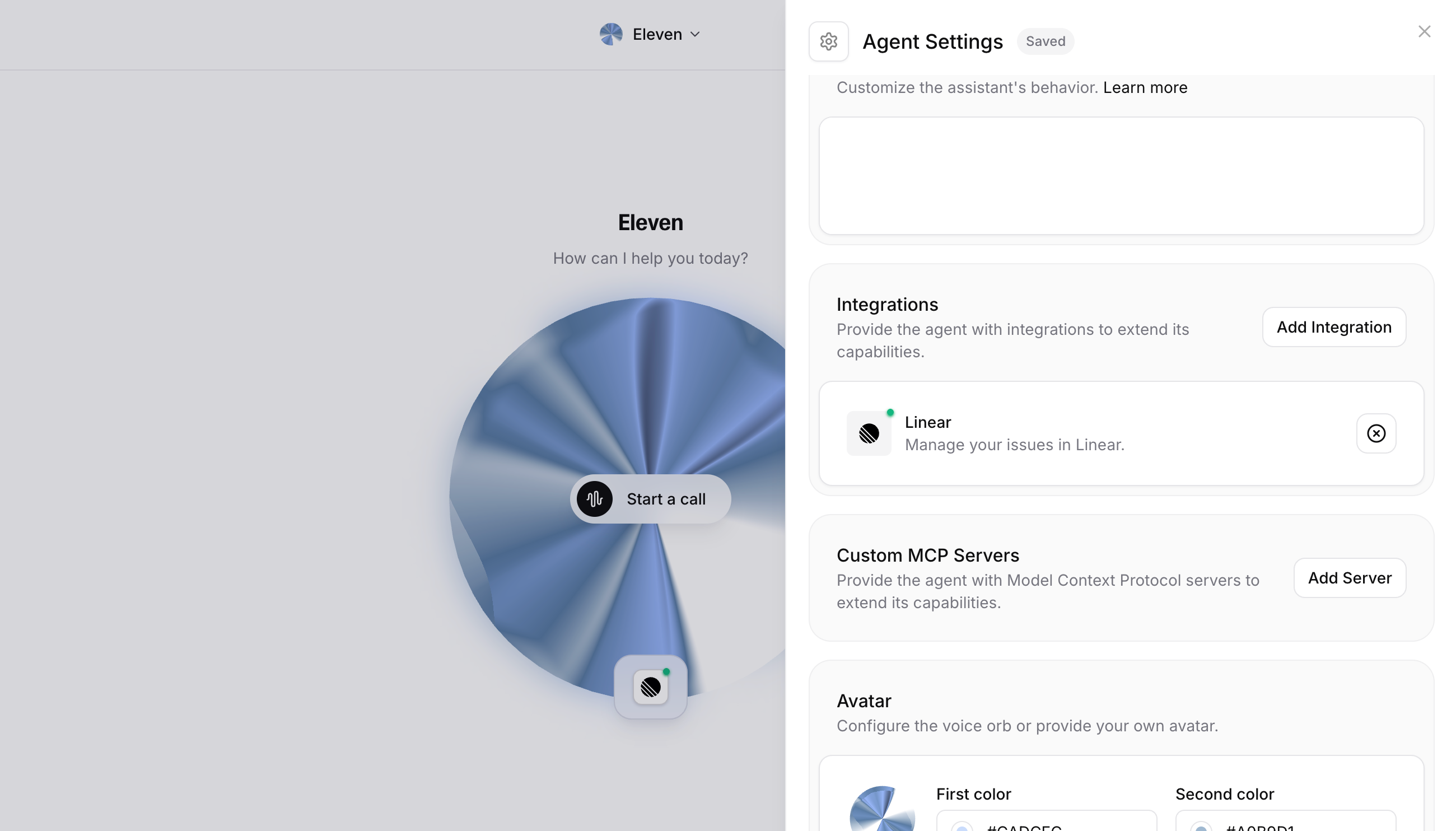 11.ai settings and integrations page