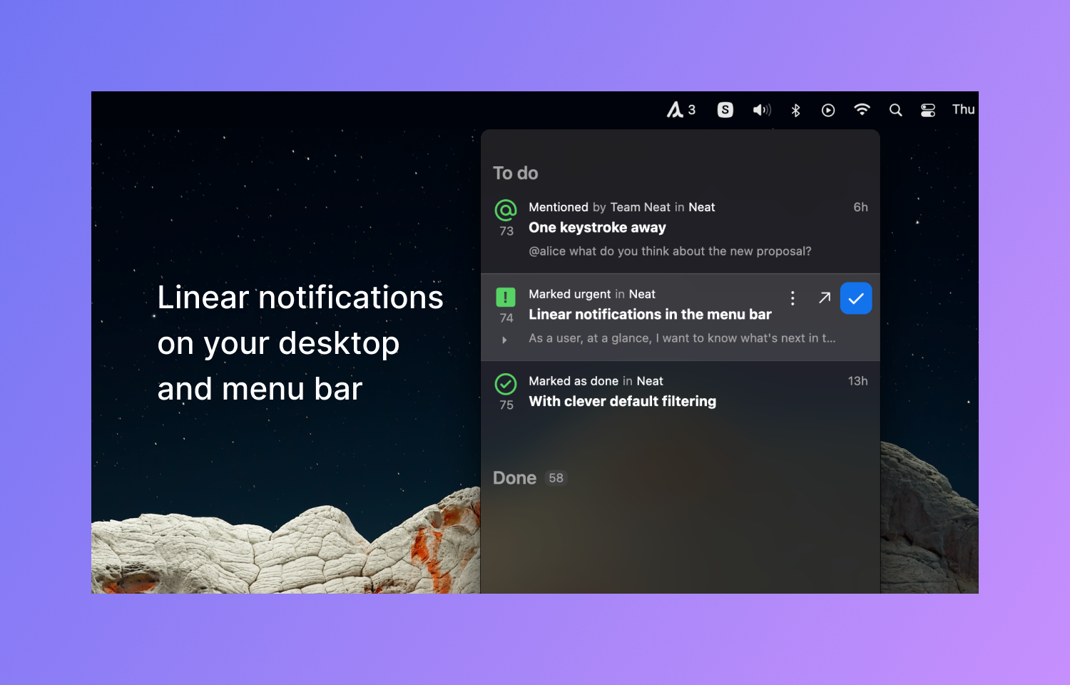 Linear notifications on your desktop and menu bar