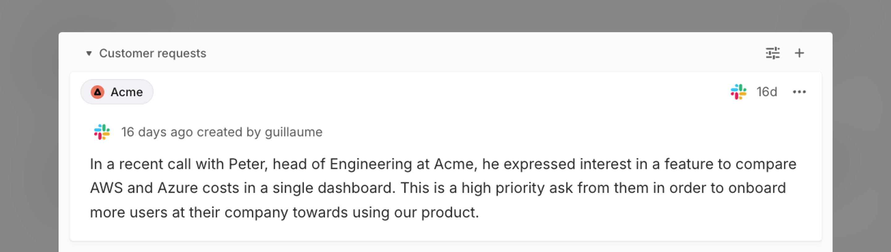 customer request being displayed under an issue in Linear