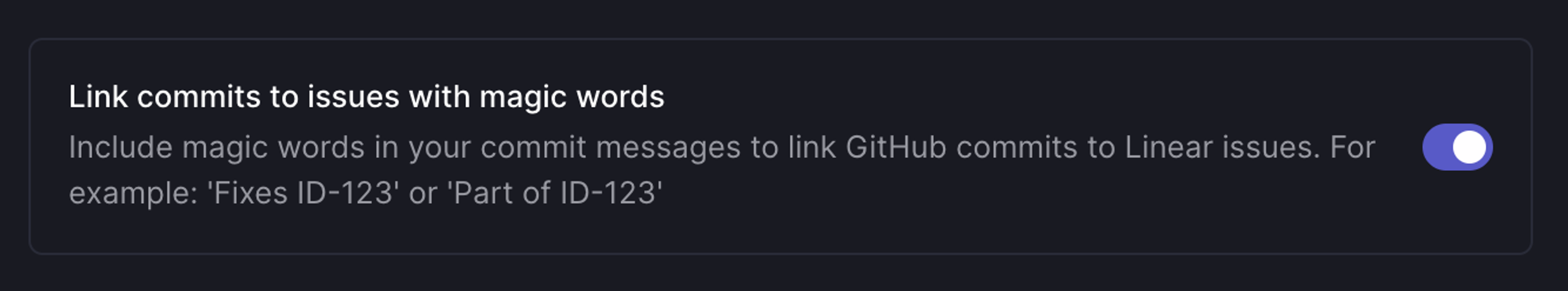 Setting to enable commit linking