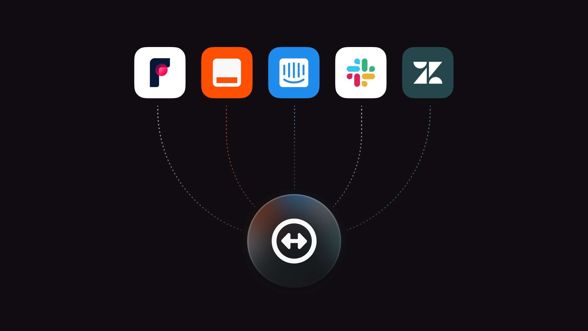 Icons for Front, Zapier, Intercom, Slack, and Zendesk connecting to Linear's Triage icon.