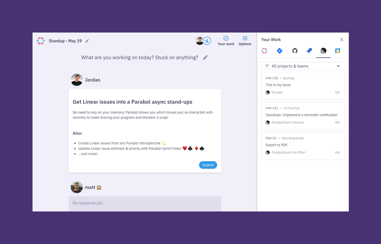 parabol interface showing Linear connector