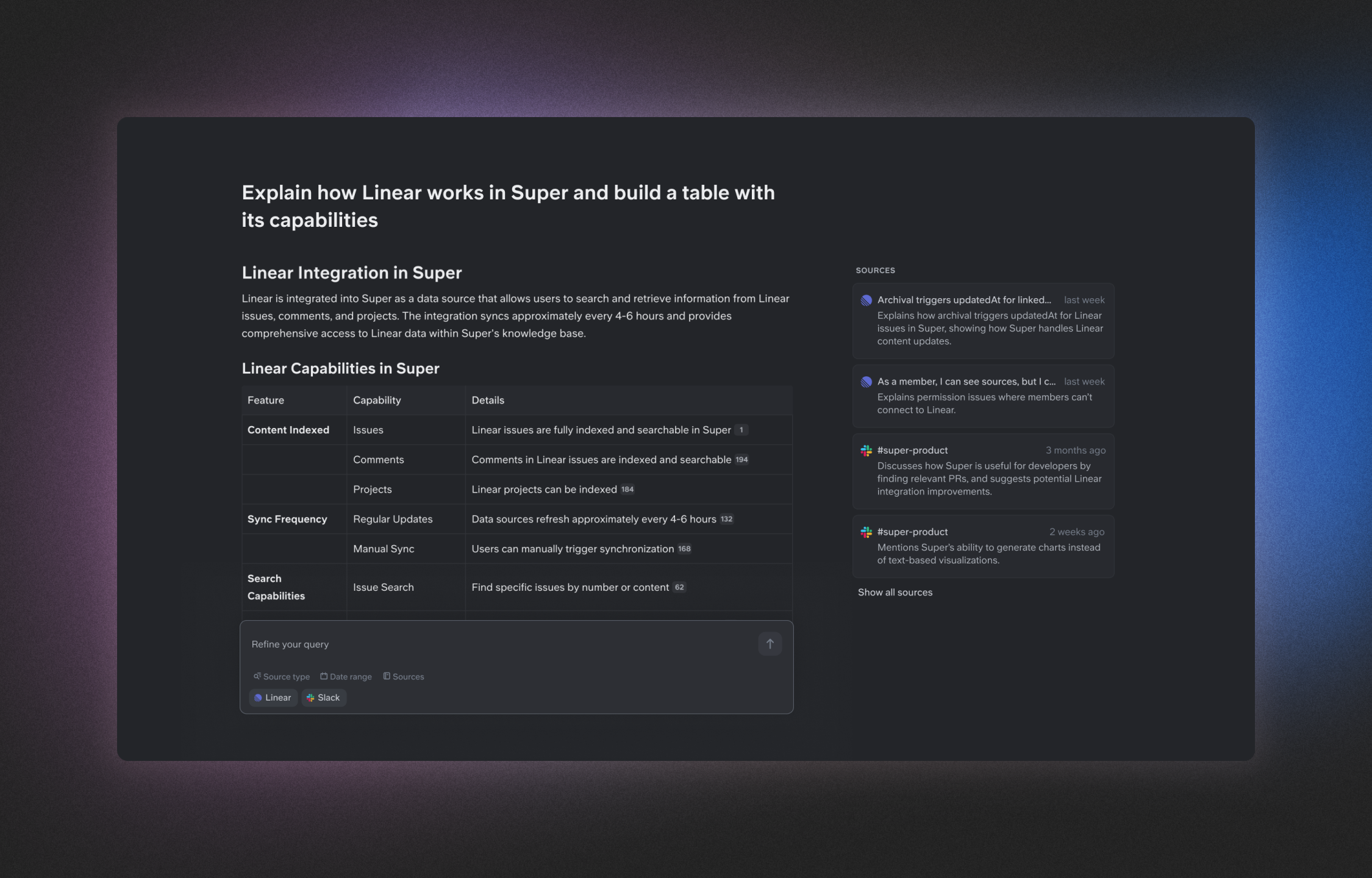 Super answering with filtered data sources