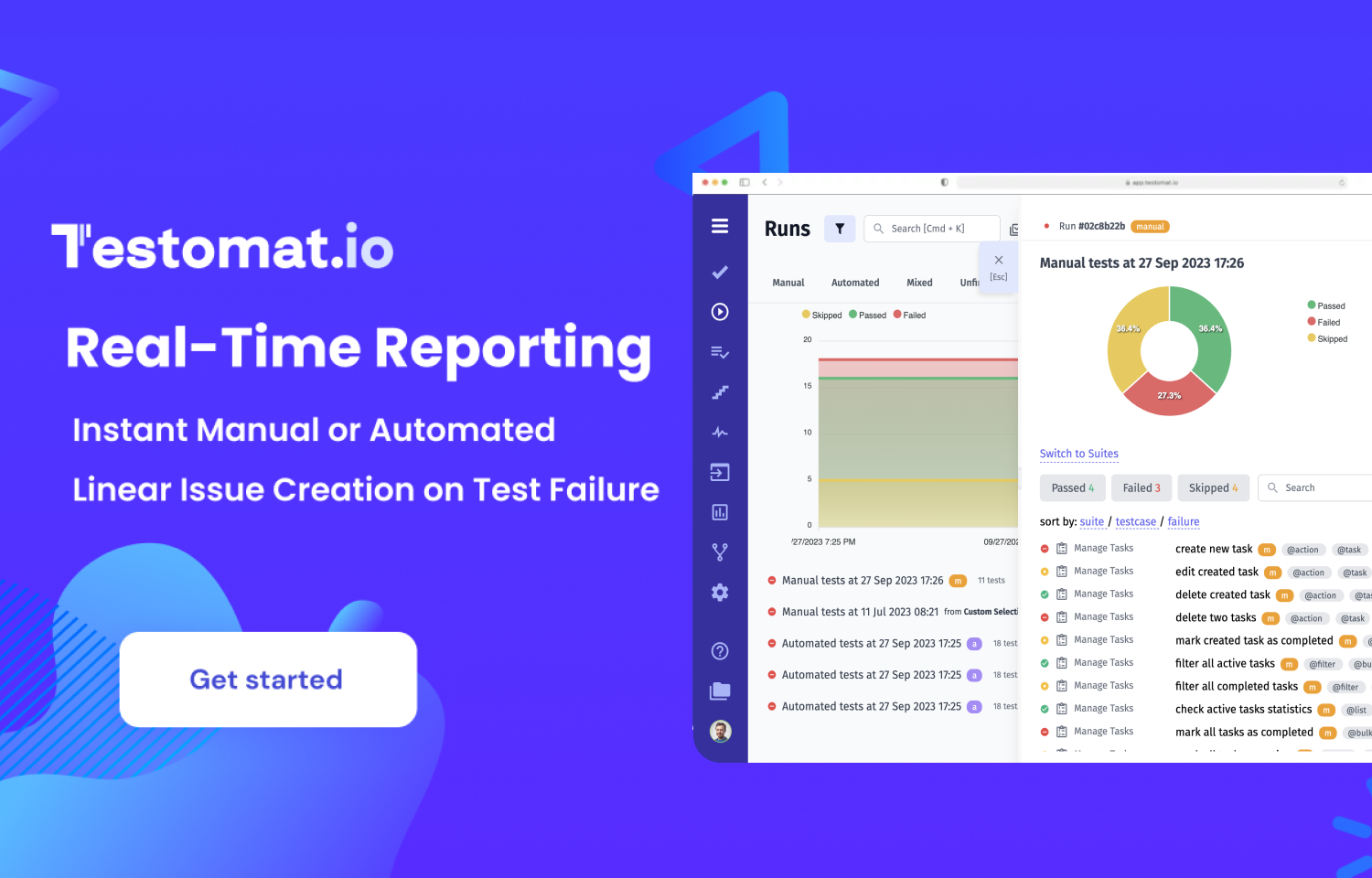 Testomat real-time reporting dashboard