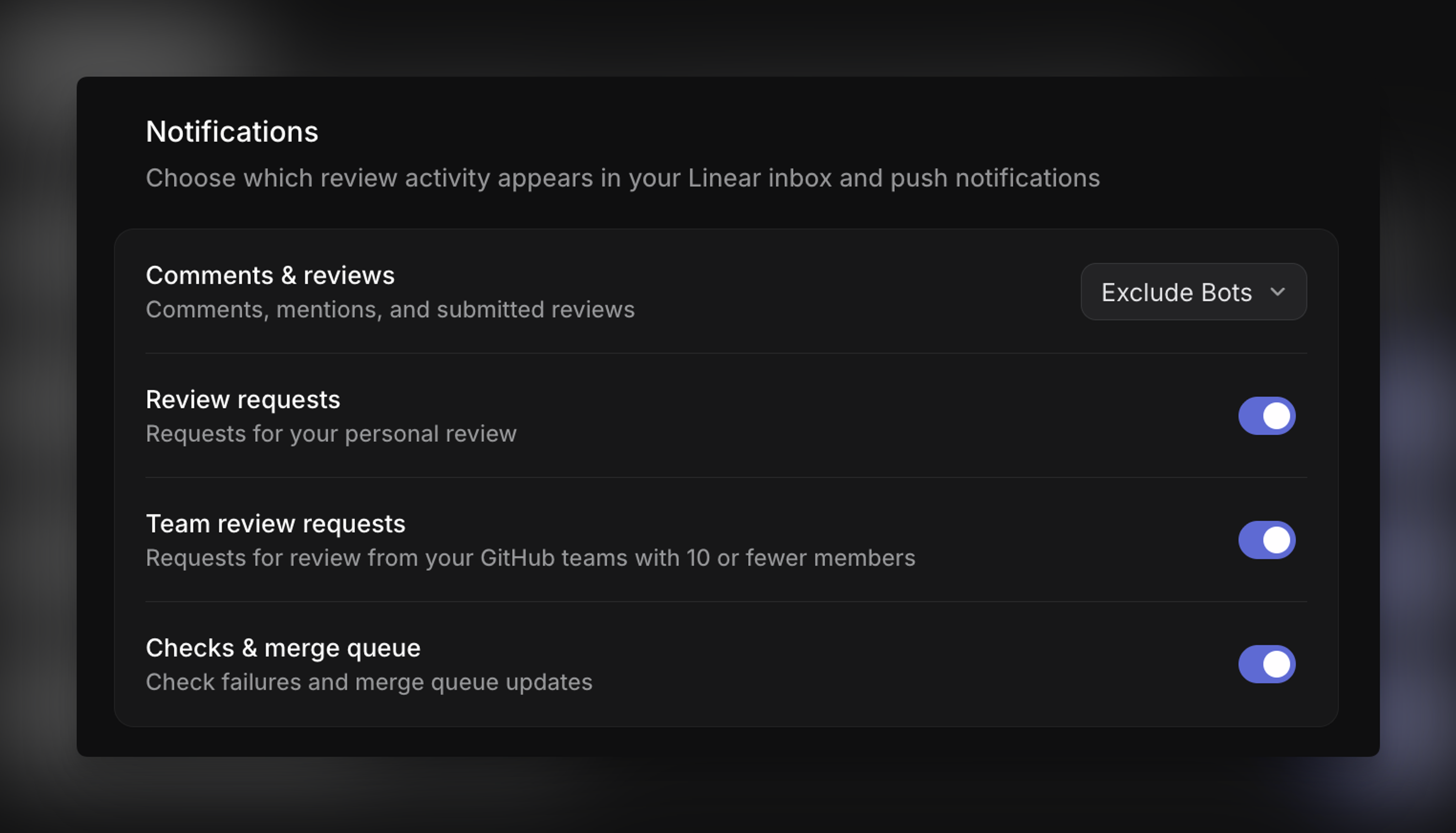 Review notification settings in Code & reviews