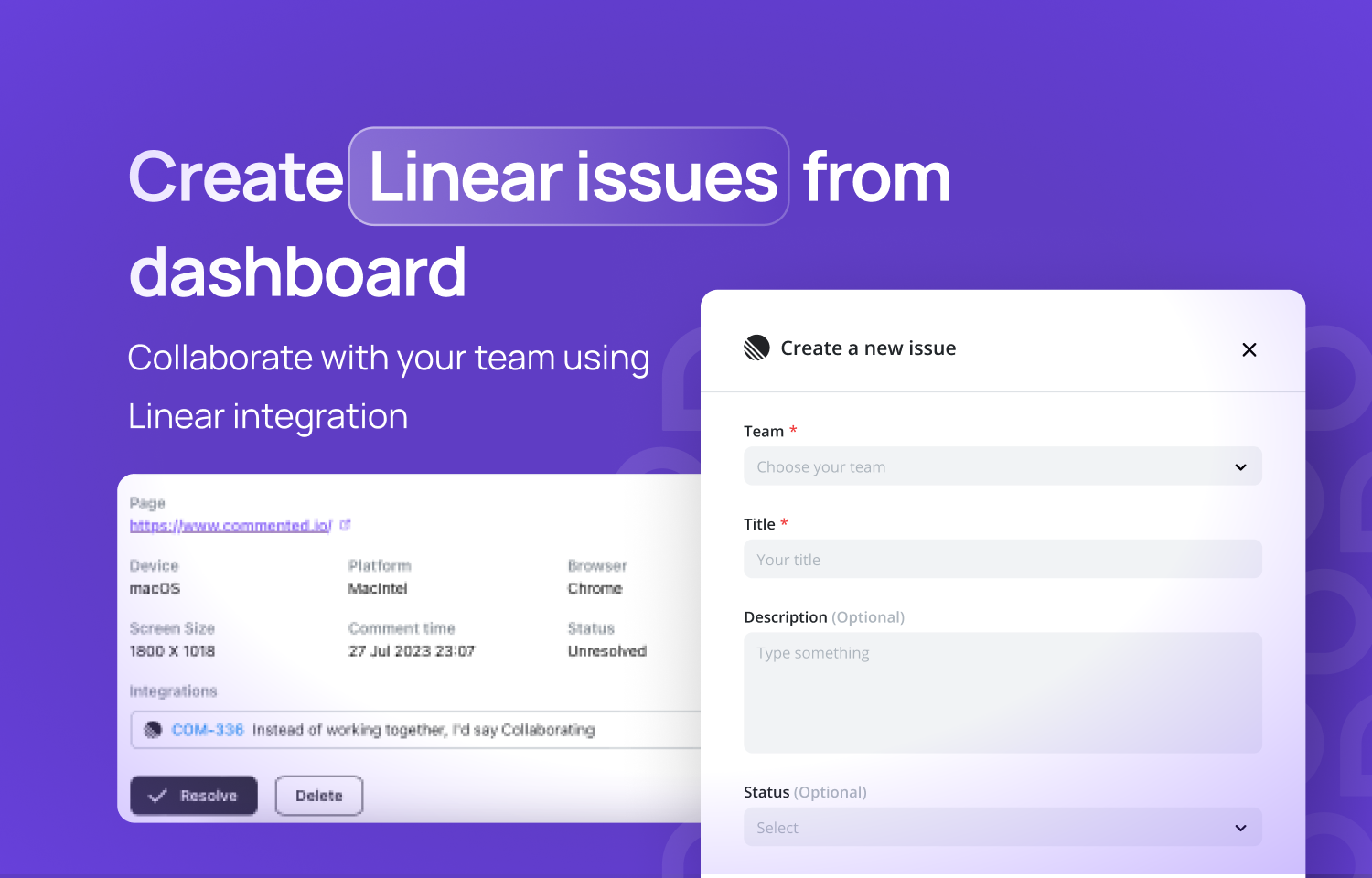 Create Linear issues from Commented's interface