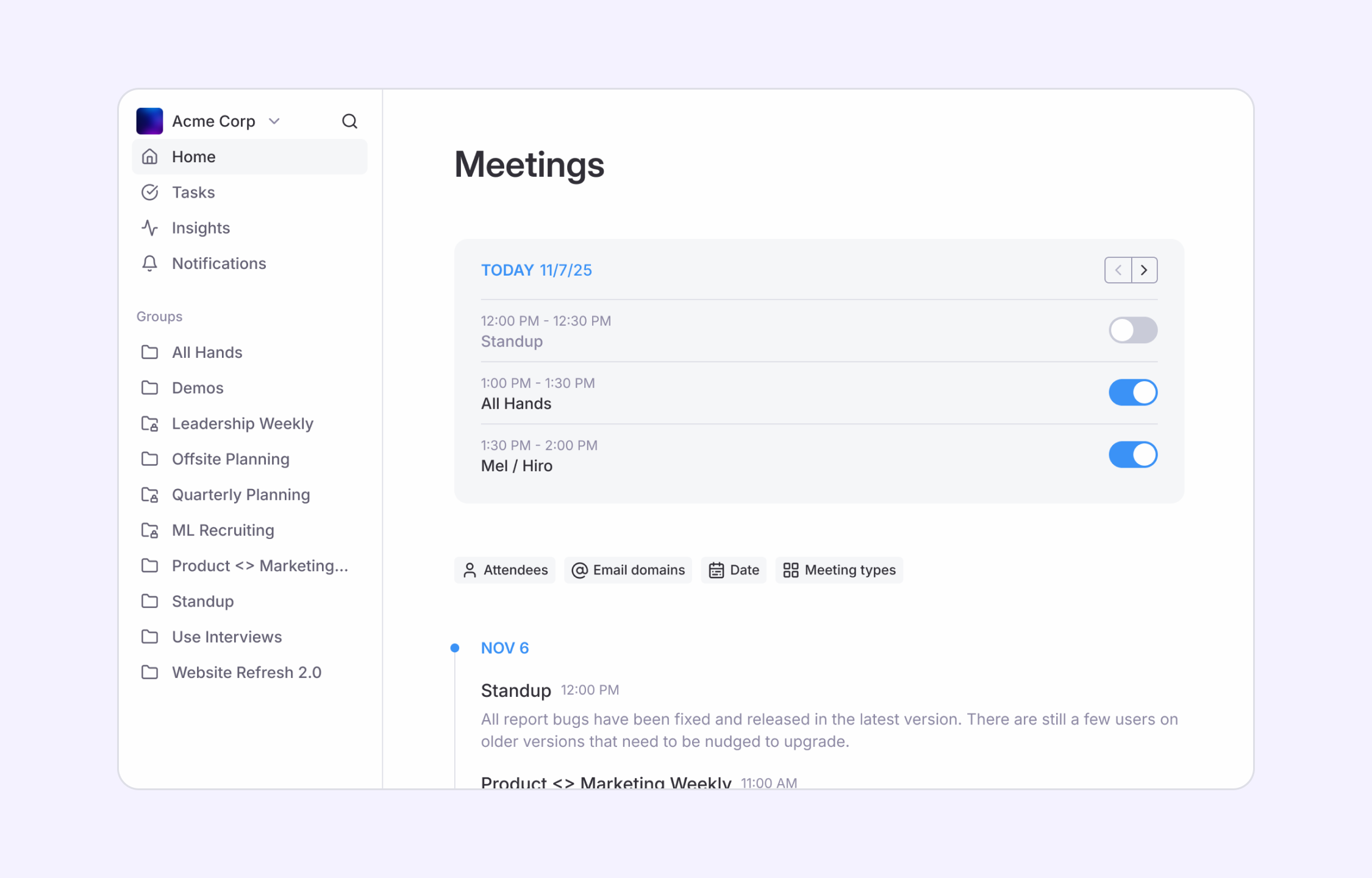 View and organize all your meetings in one place