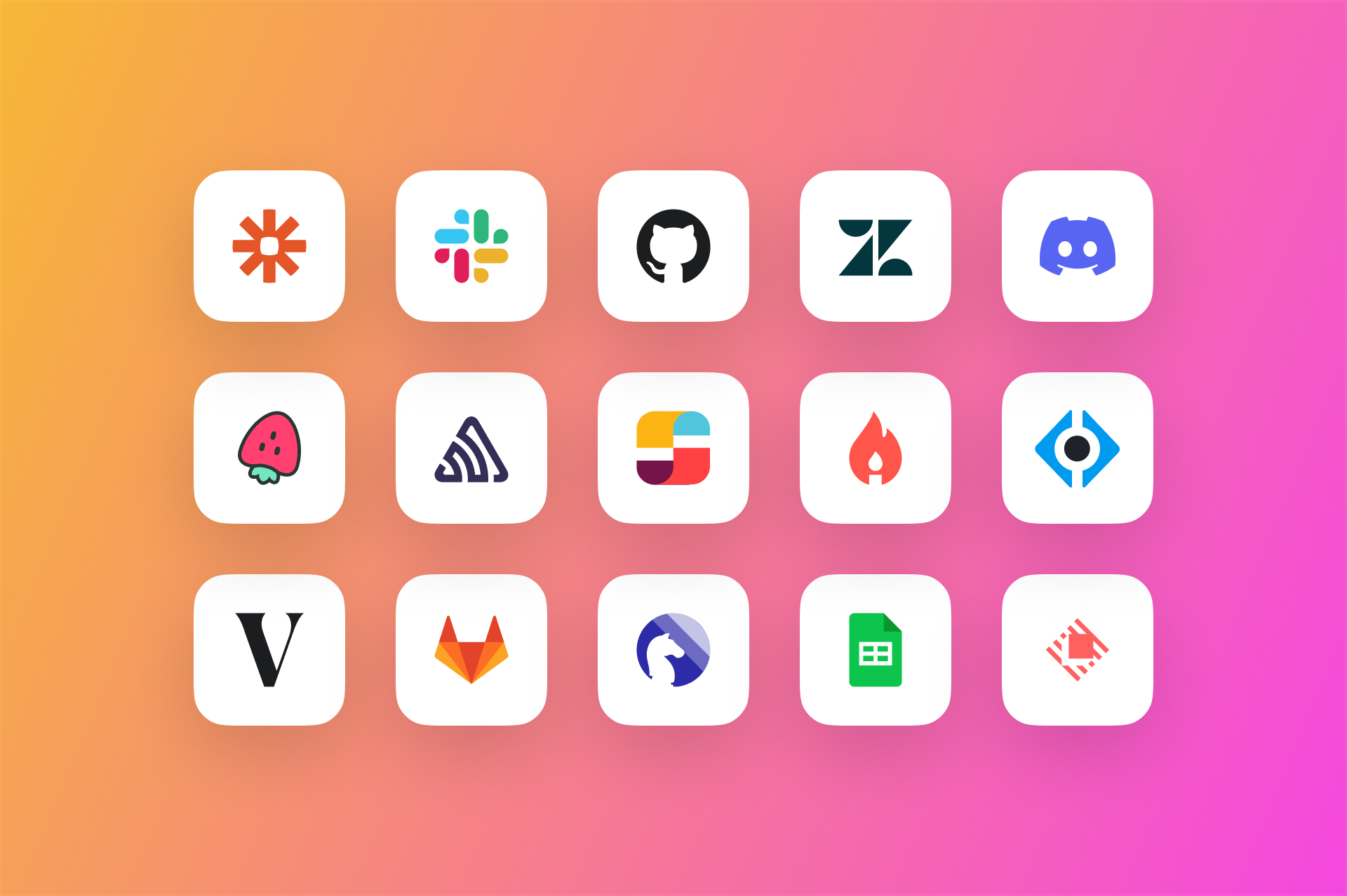Grid of logos for products that Linear integrates with, including Slack, Zapier, GitHub, and Sentry.