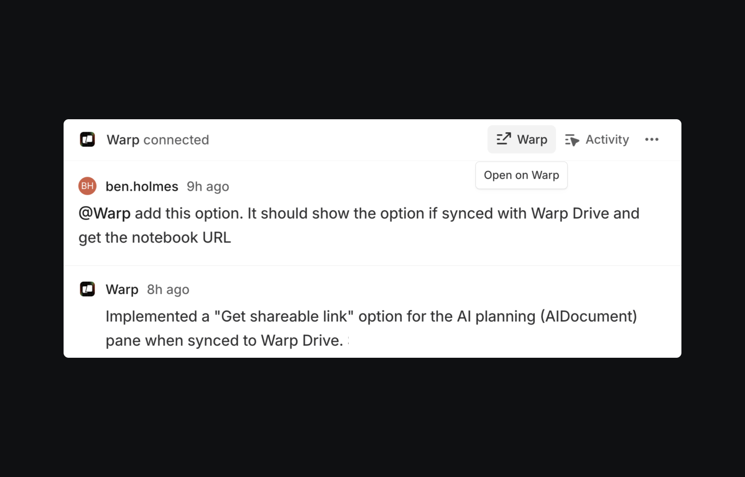 Tagging the warp agent in linear