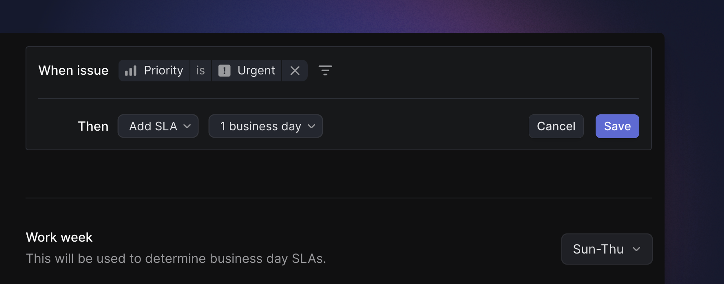 Business day SLAs settings