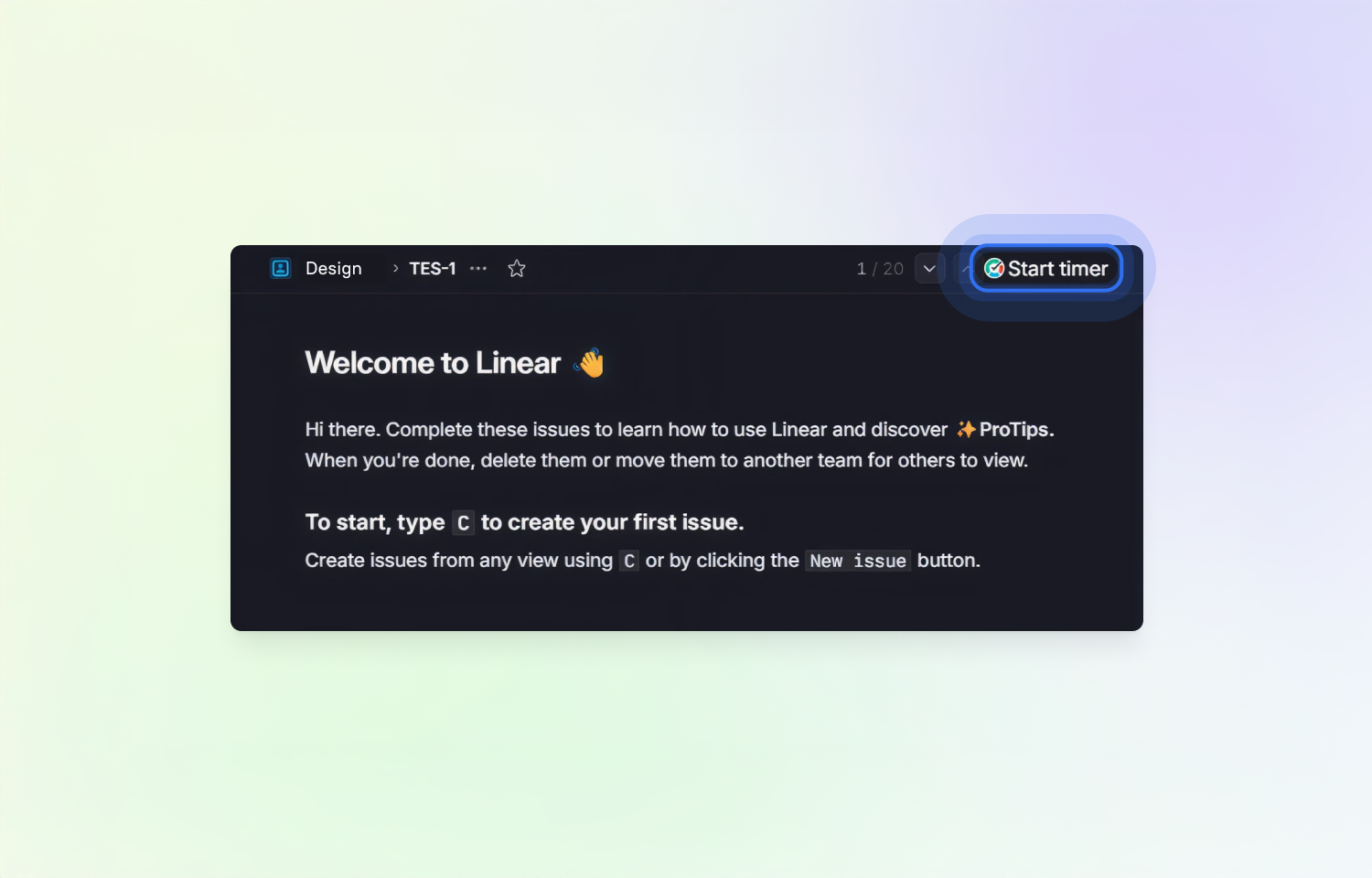 time tracking in Linear start timer button