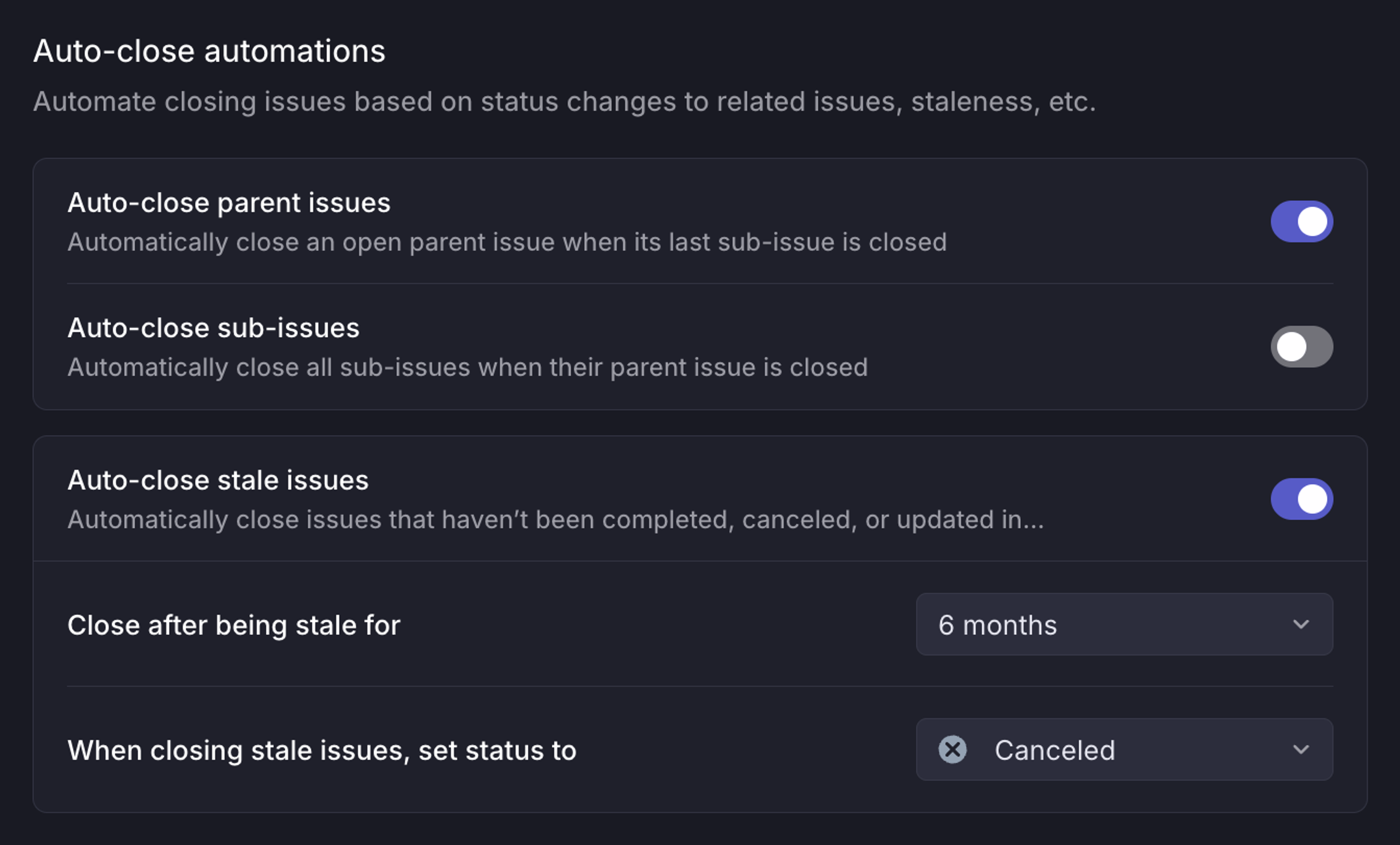 Auto-close automations settings