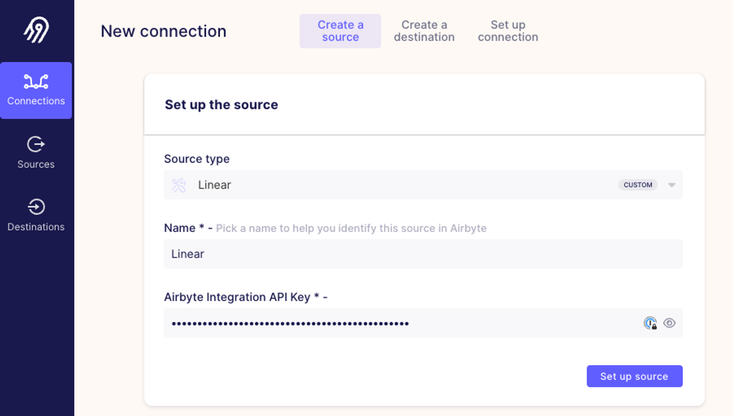 Airbyte settings page where you paste your API key 