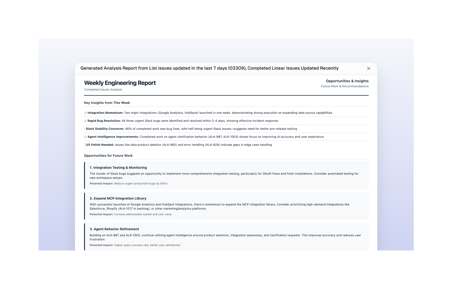 weekly engineering report from alkemi