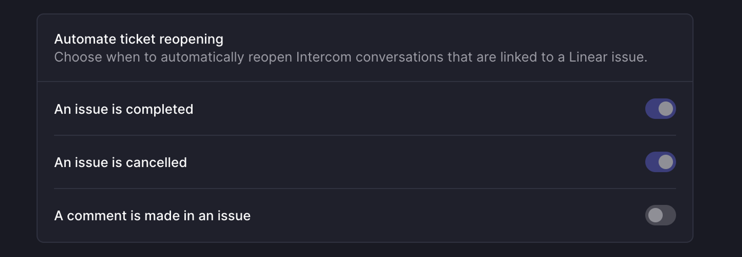 Intercom integration re-open conversations setting