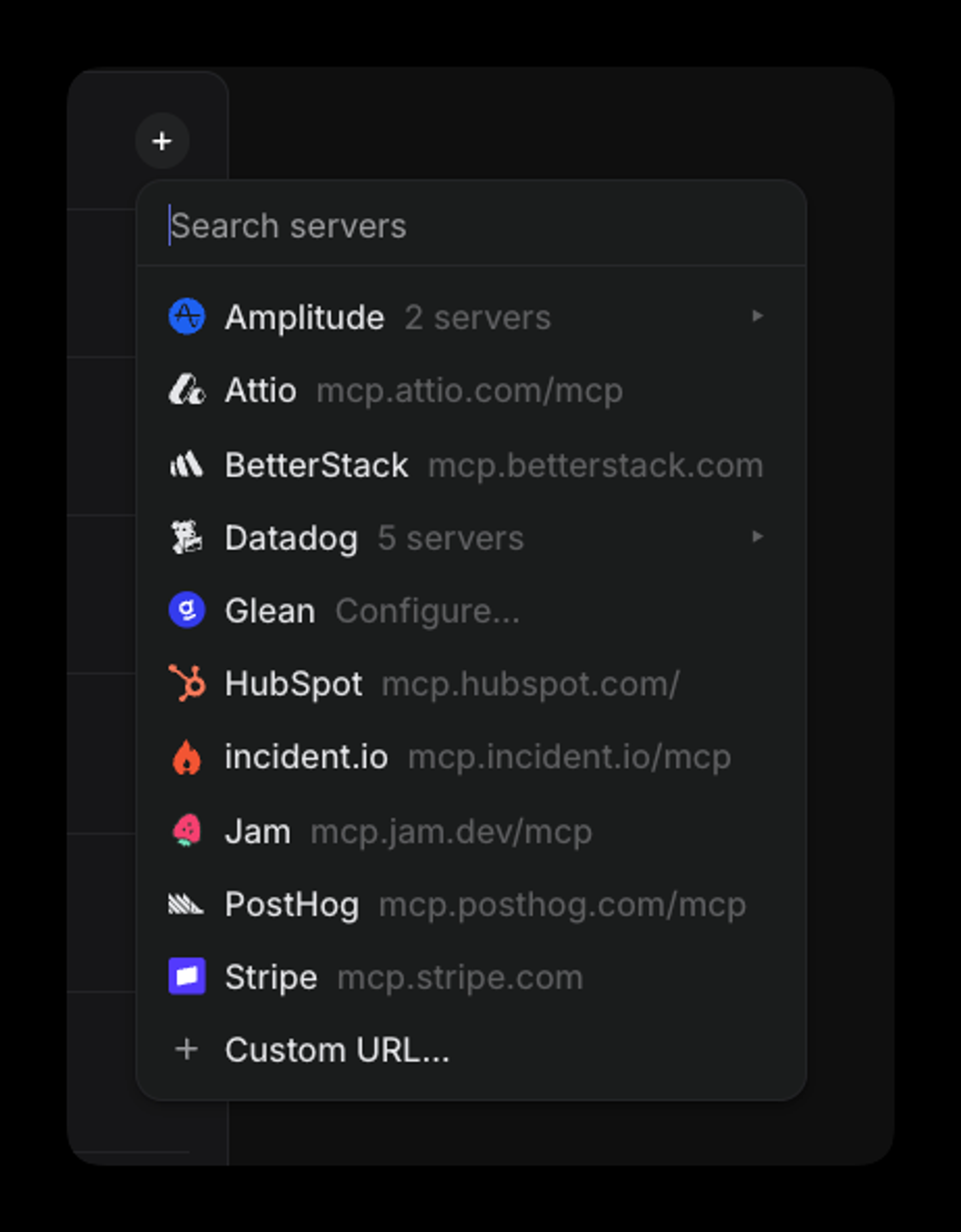 Select available servers for the workspace including any custom servers using a URL