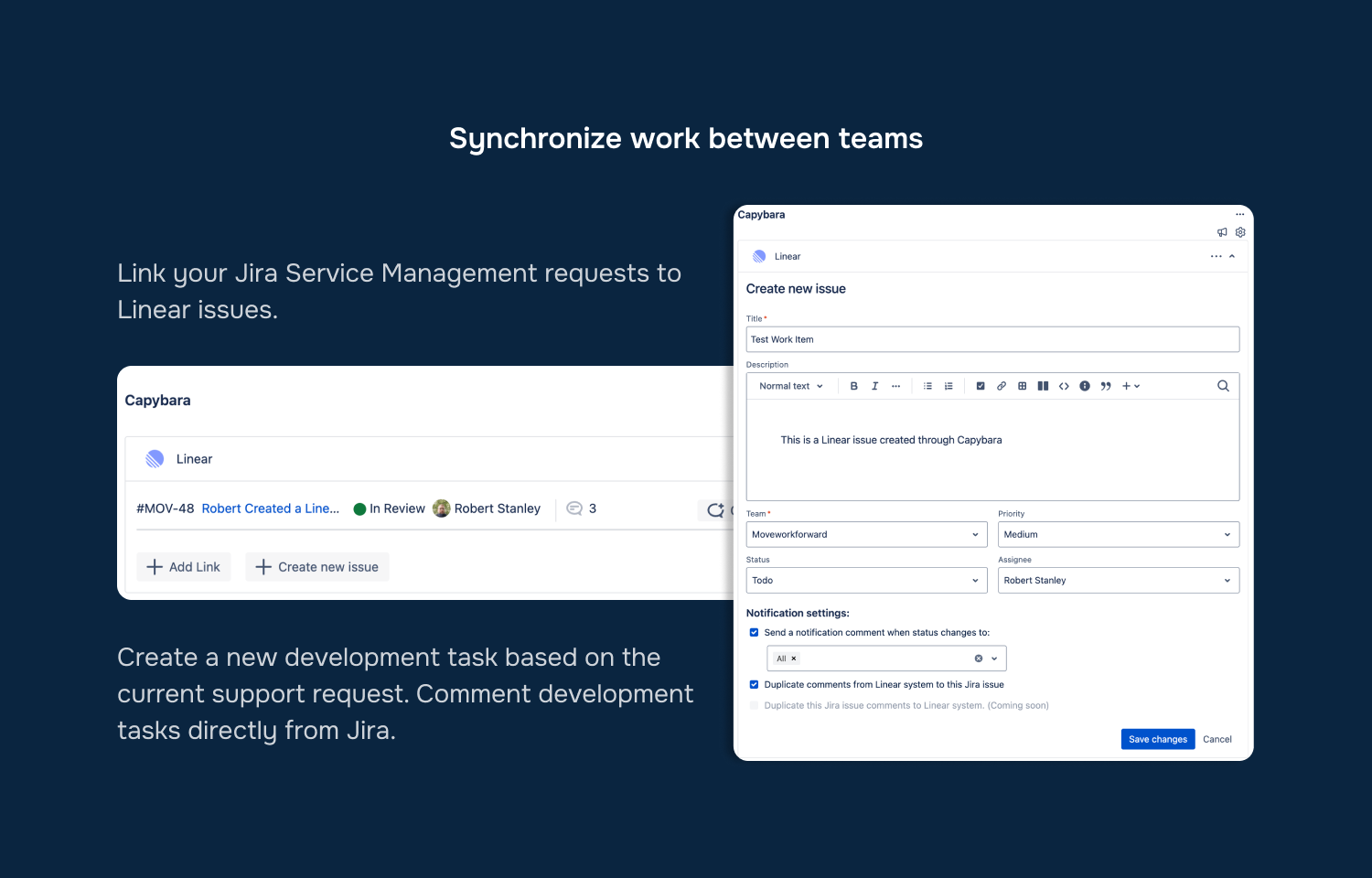create linear issues from jira through capybara