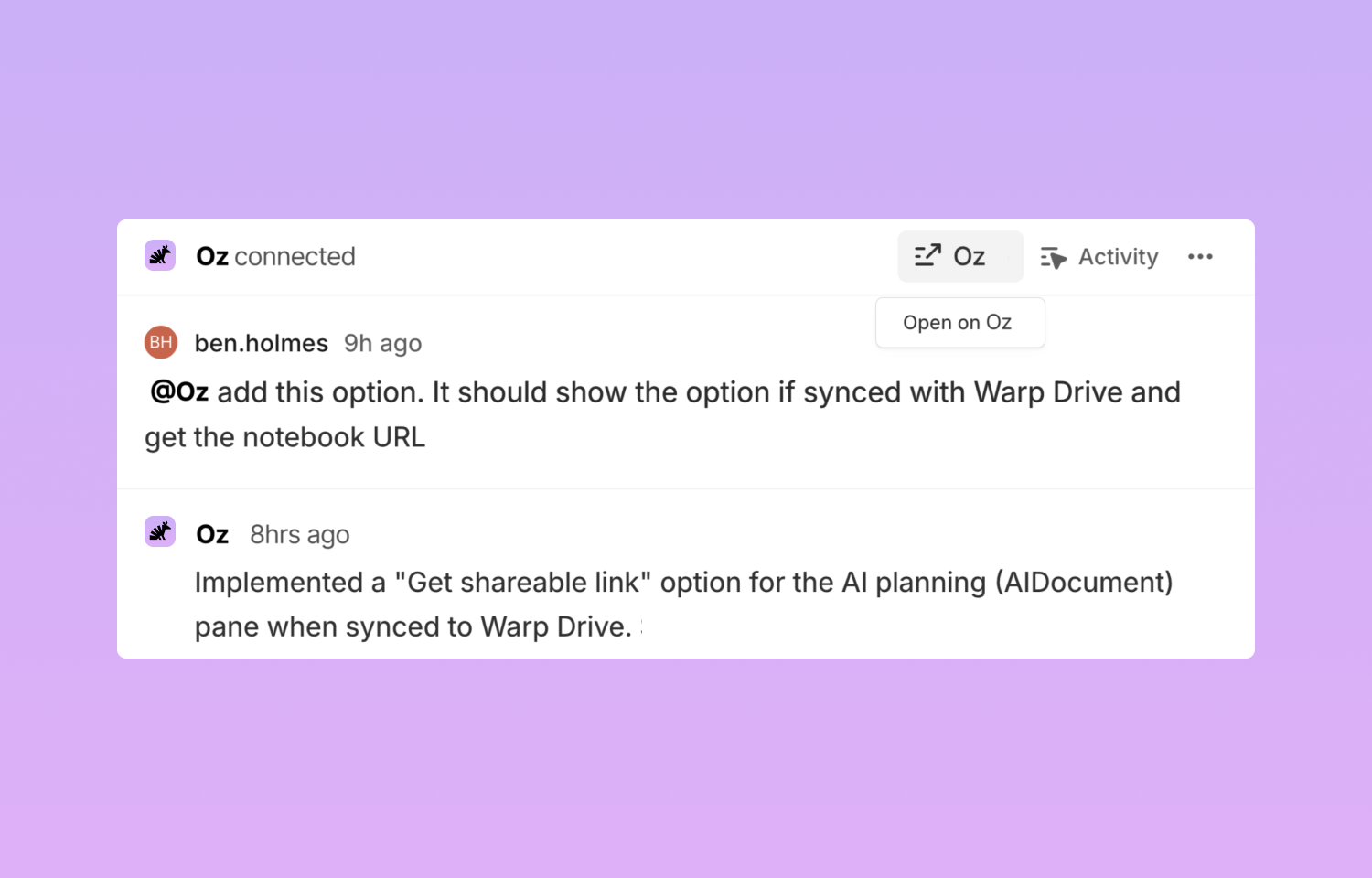Tagging the Oz agent