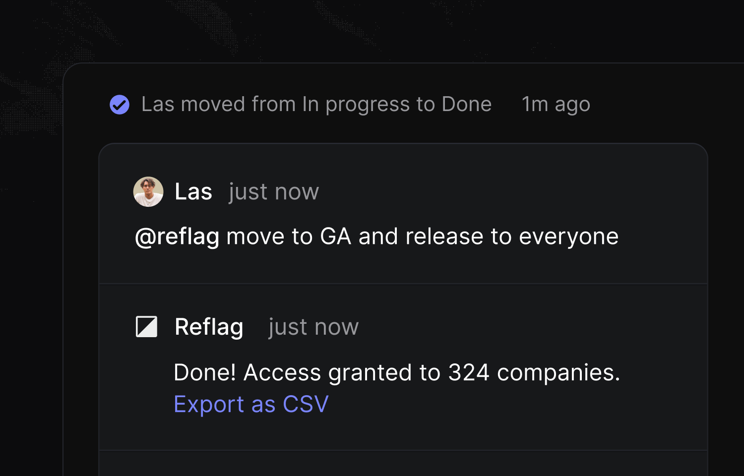 Moving a feature flag to GA from Linear and Reflag confirming it's done