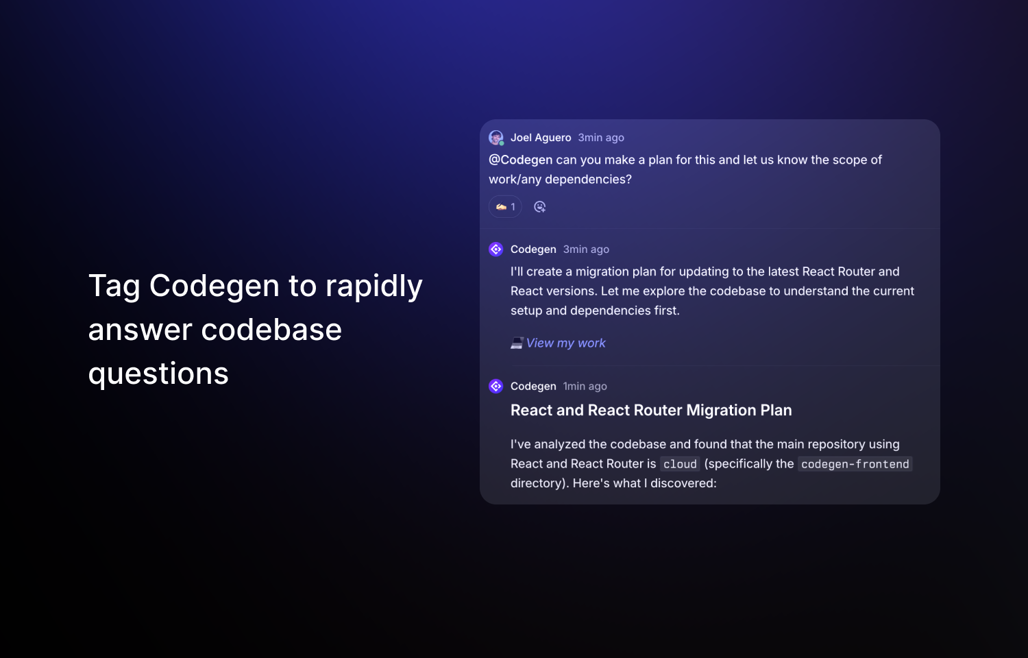 tagging codegen to answer questions about the codebase