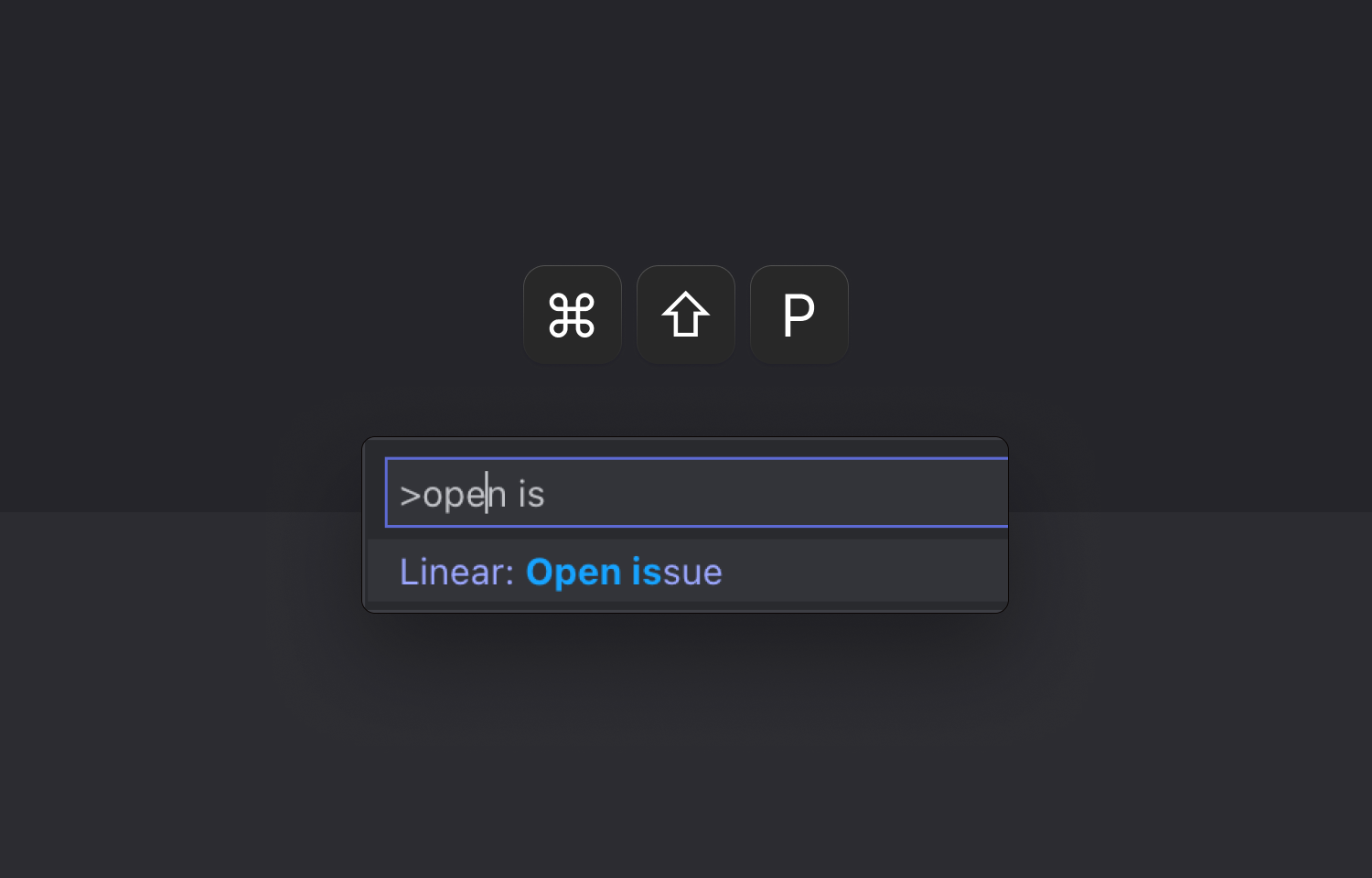 The "Linear: Open issue" command inside of VS Code.