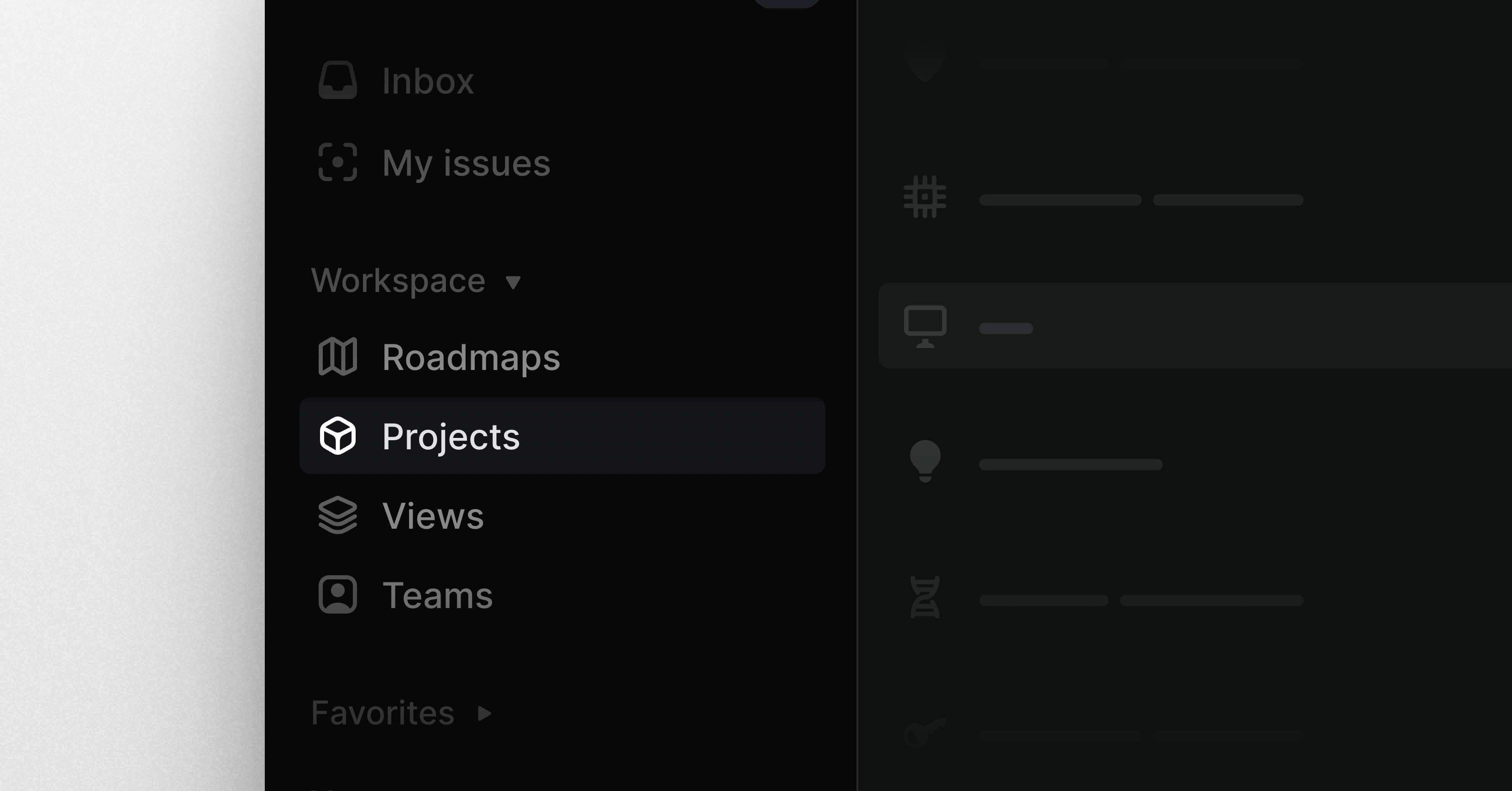 A screenshot of the Linear sidebar highlighting the new Projects menu item
