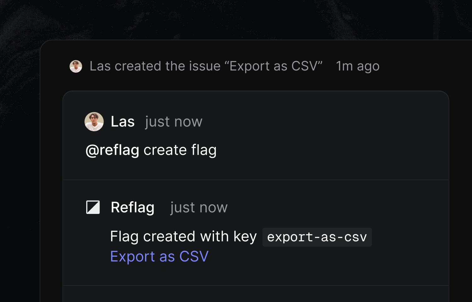 mentioning @reflag in Linear to create a flag