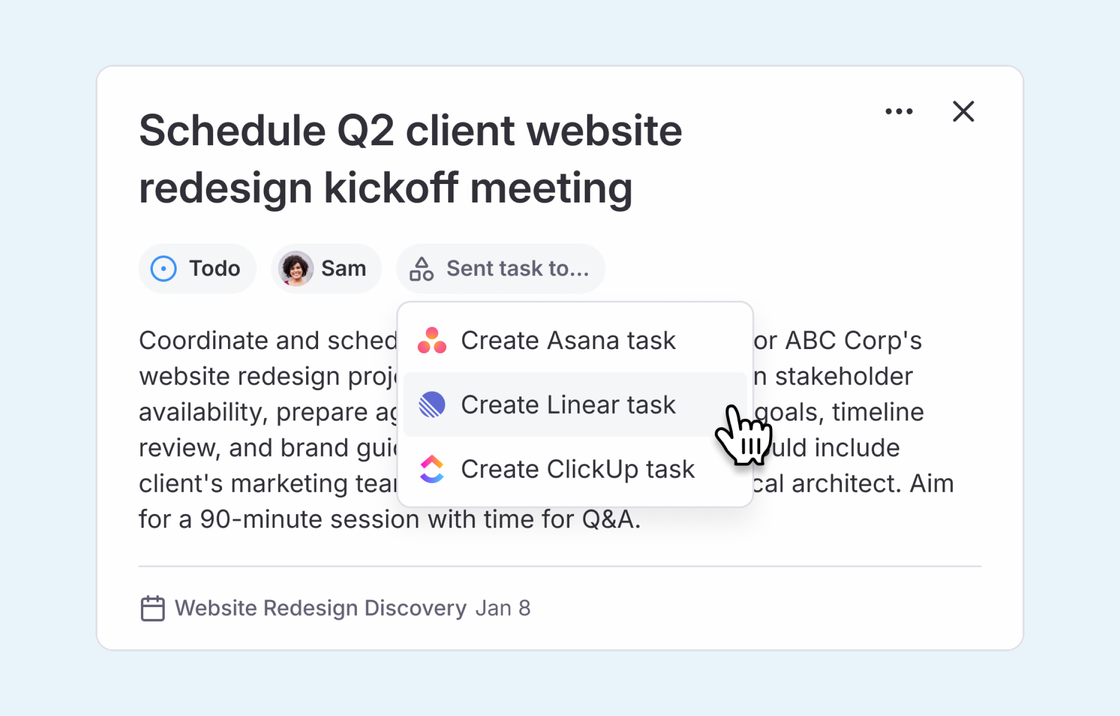 Send meeting action items directly to Linear as tasks