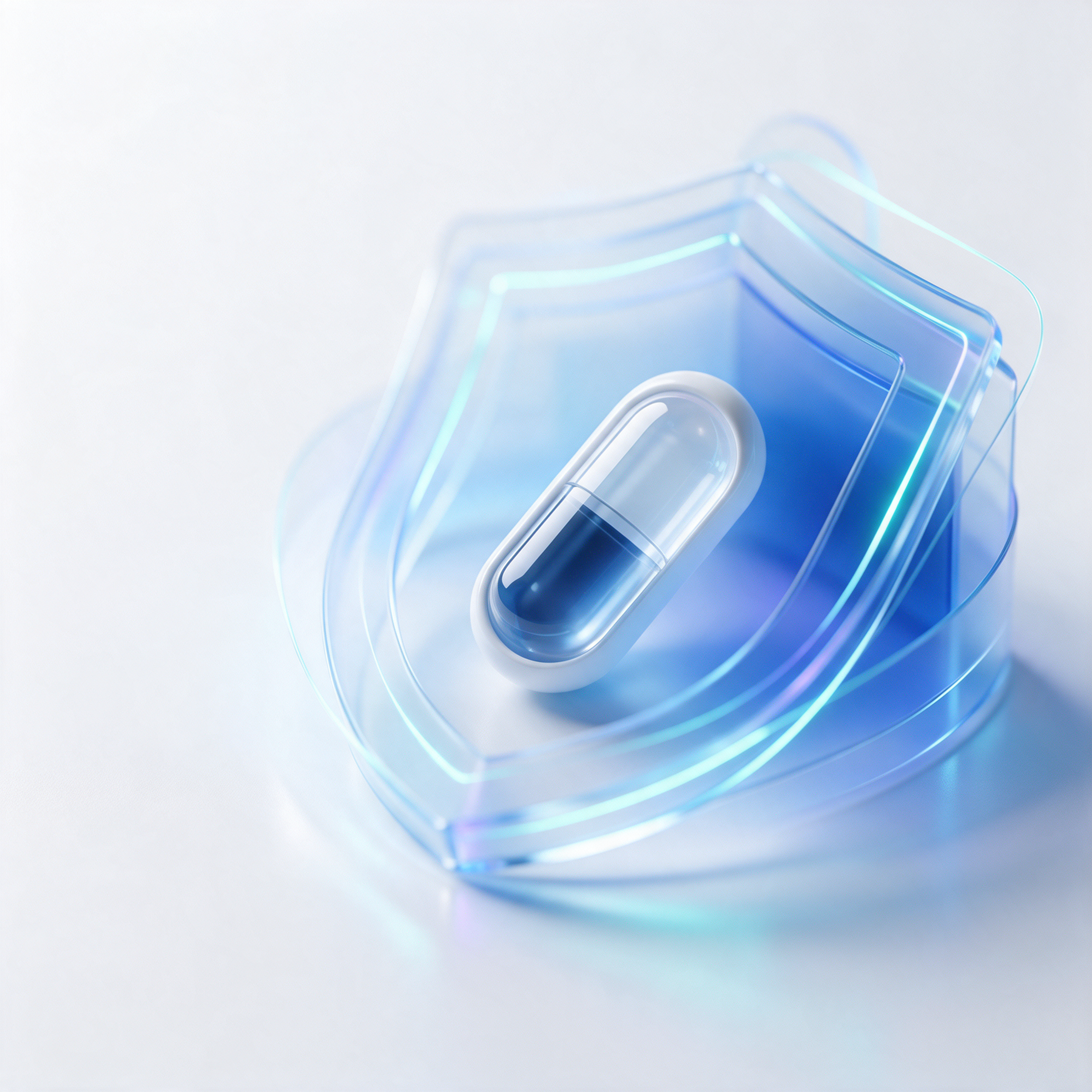 A capsule inside layered glass shields