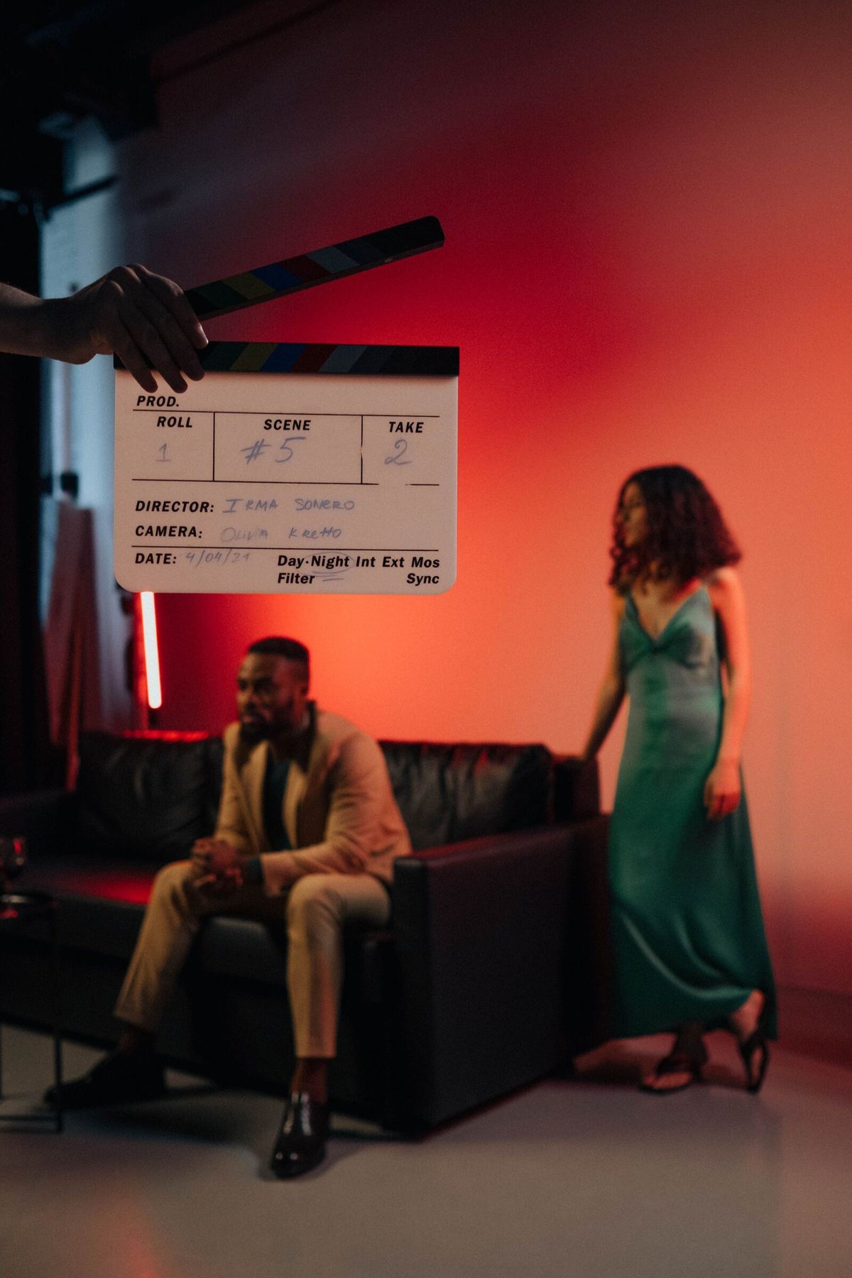 Filmklappe vor einer Szene am Set
