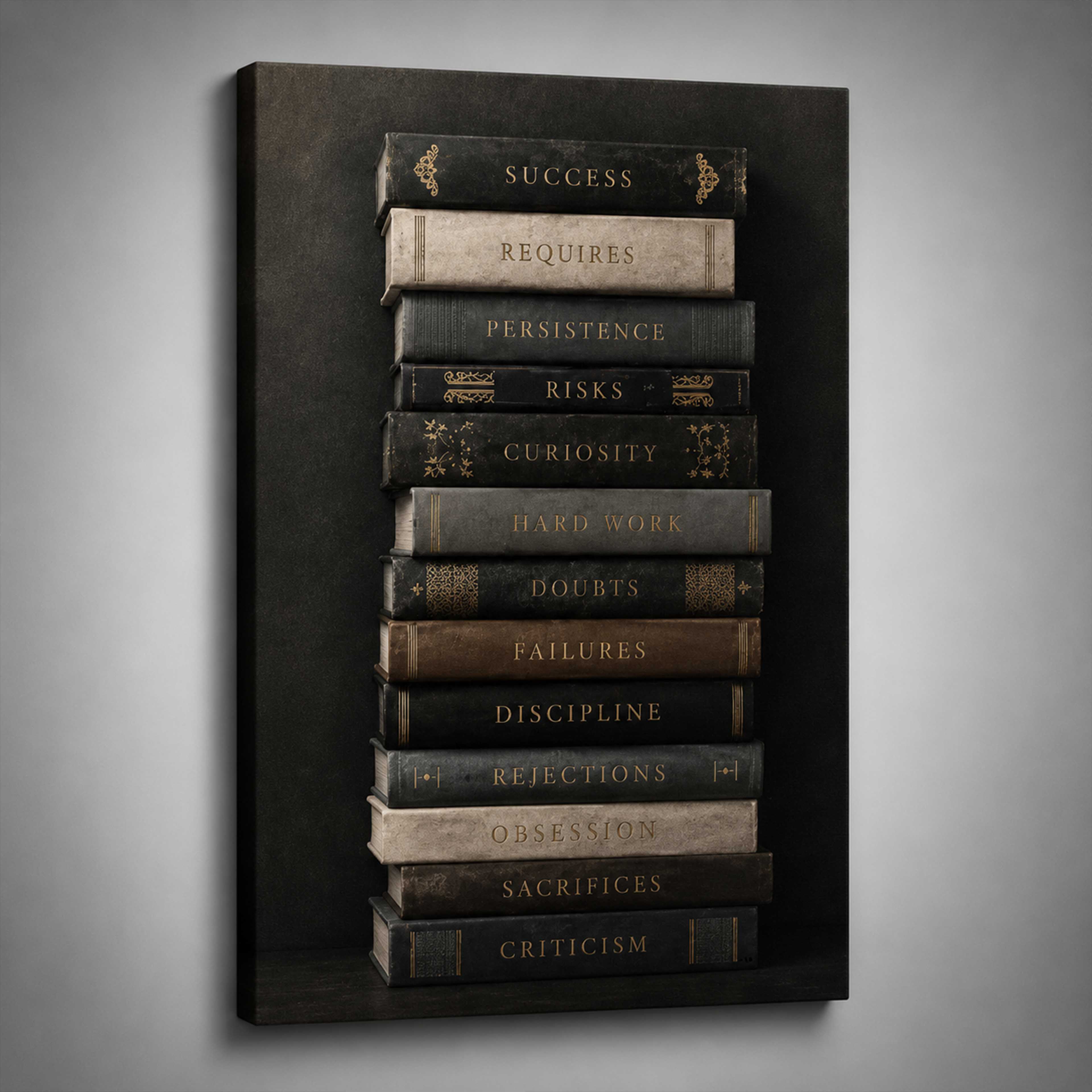 Books of Motivation artwork shown as an Armoze canvas print mockup for study spaces
