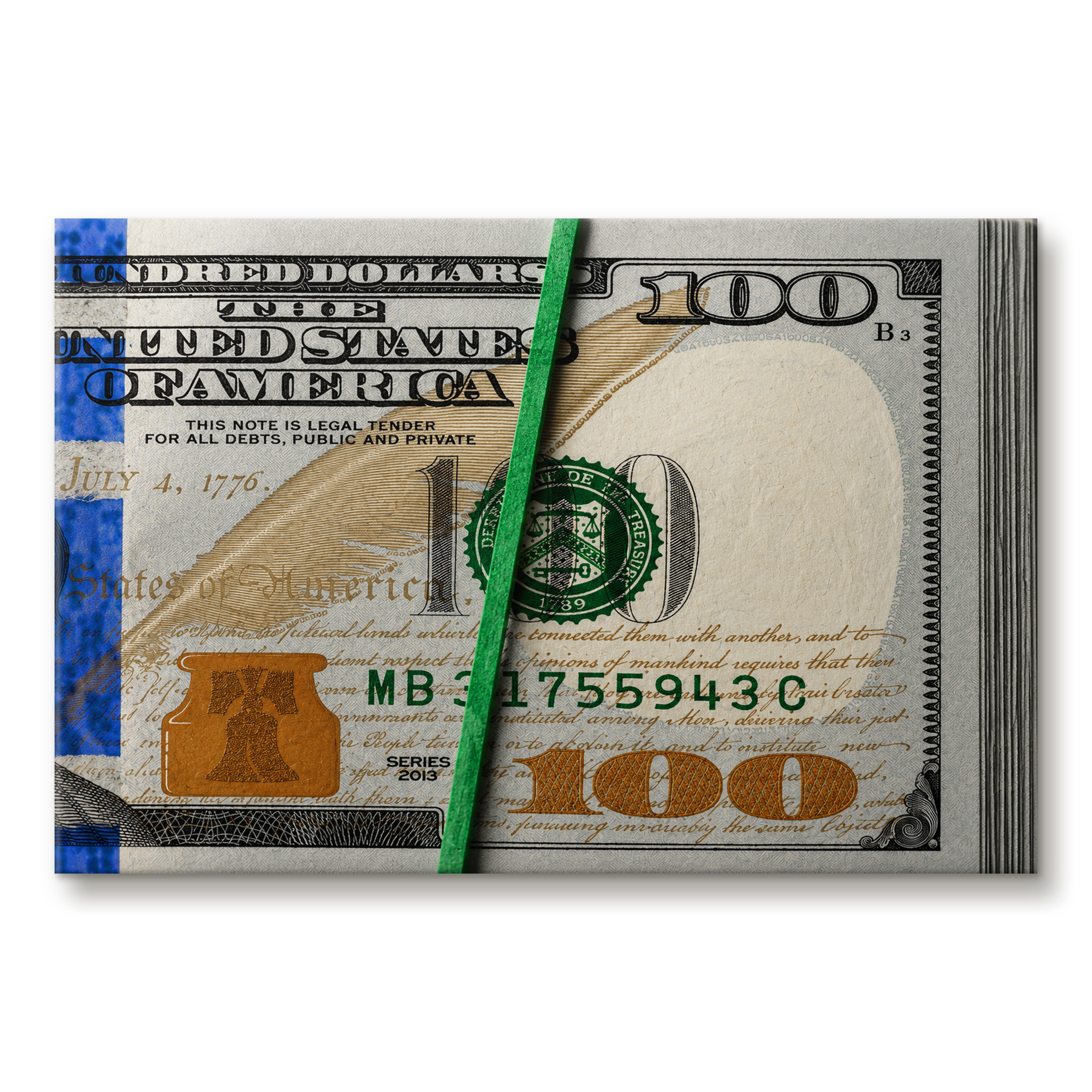 Rubber Band Stacks money-mindset artwork shown as an Armoze canvas print mockup