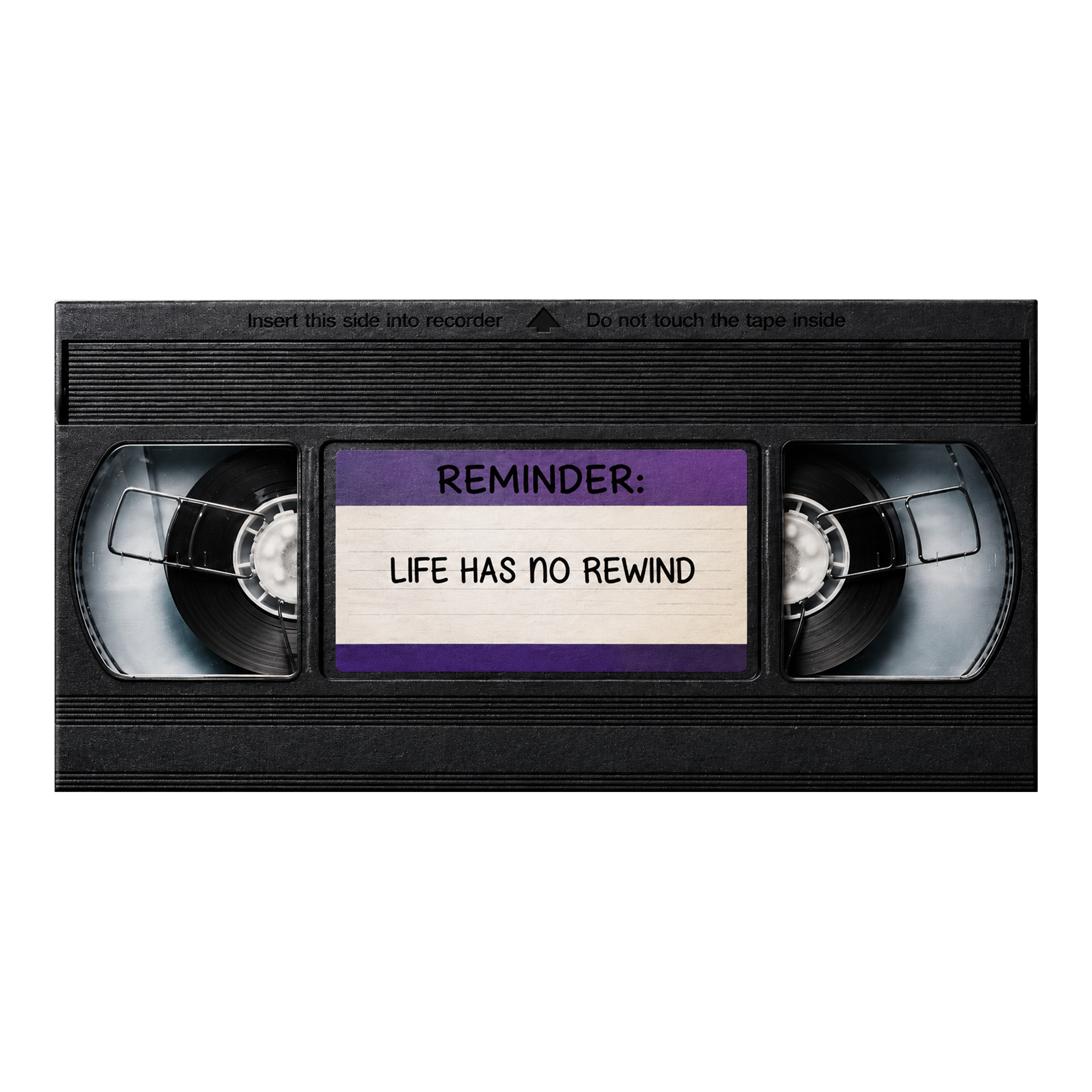 Reminder Life Has No Rewind cassette artwork displayed as a landscape canvas print mockup