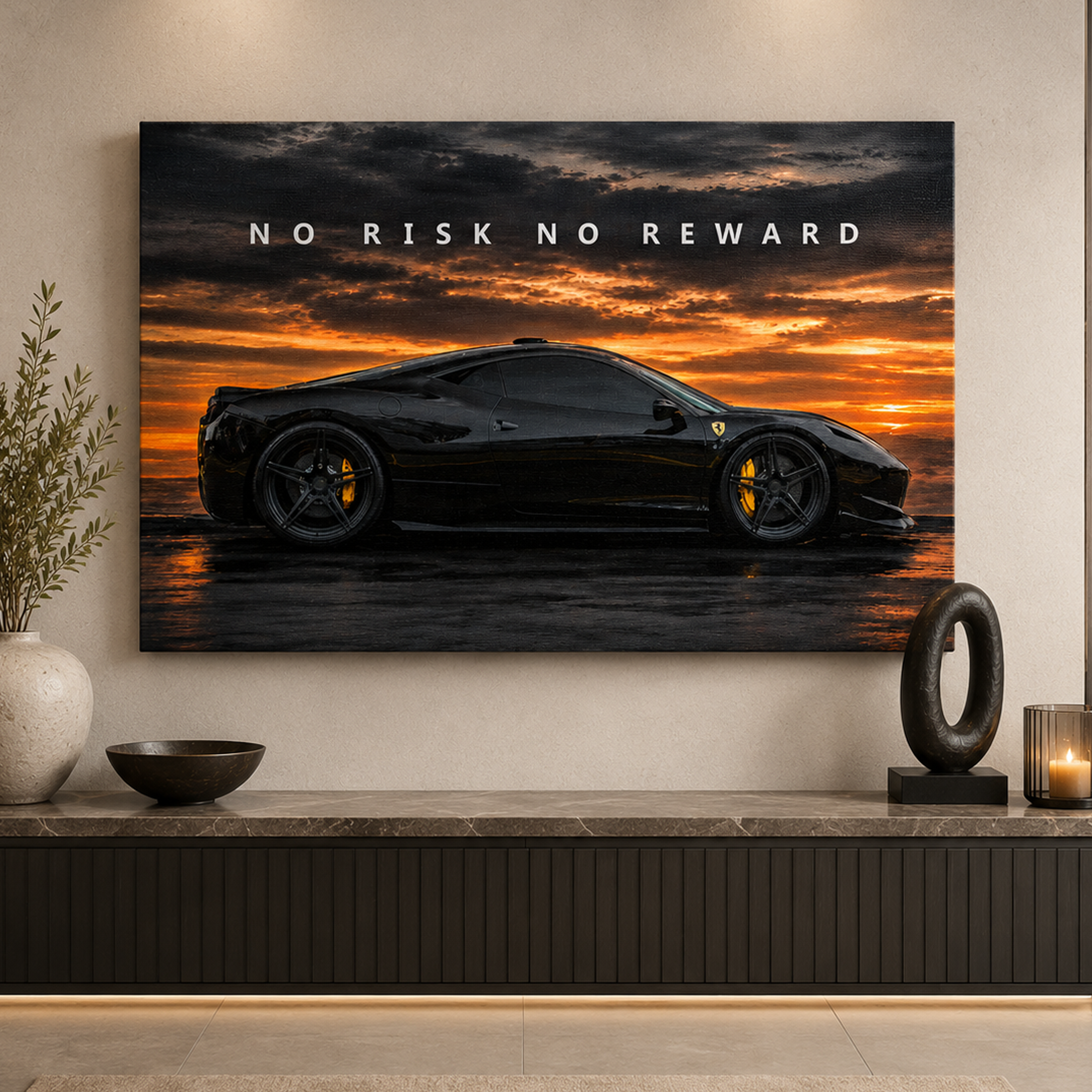 No Risk No Reward Lambo artwork shown as an Armoze canvas print