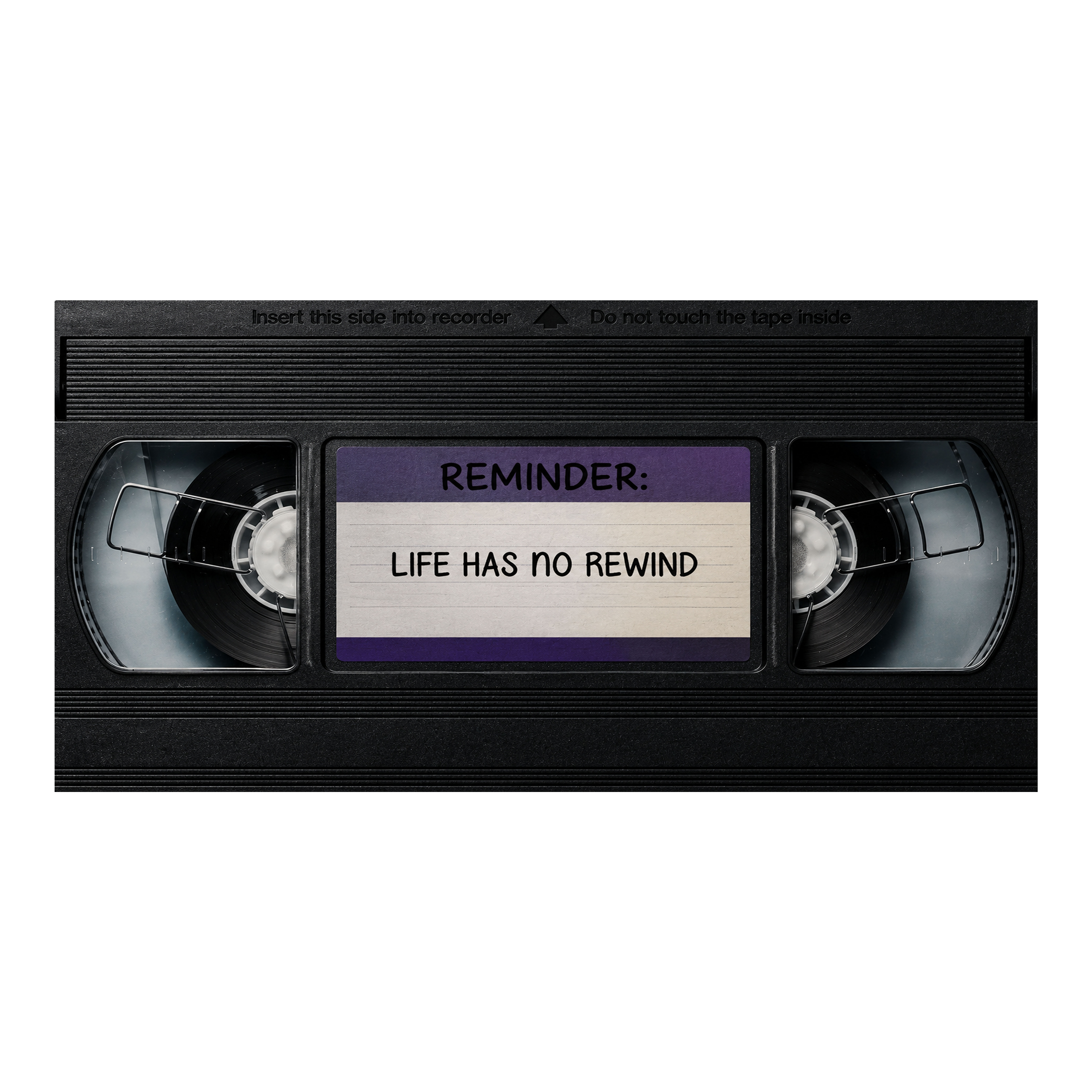 Reminder Life Has No Rewind cassette artwork displayed as a landscape canvas print mockup
