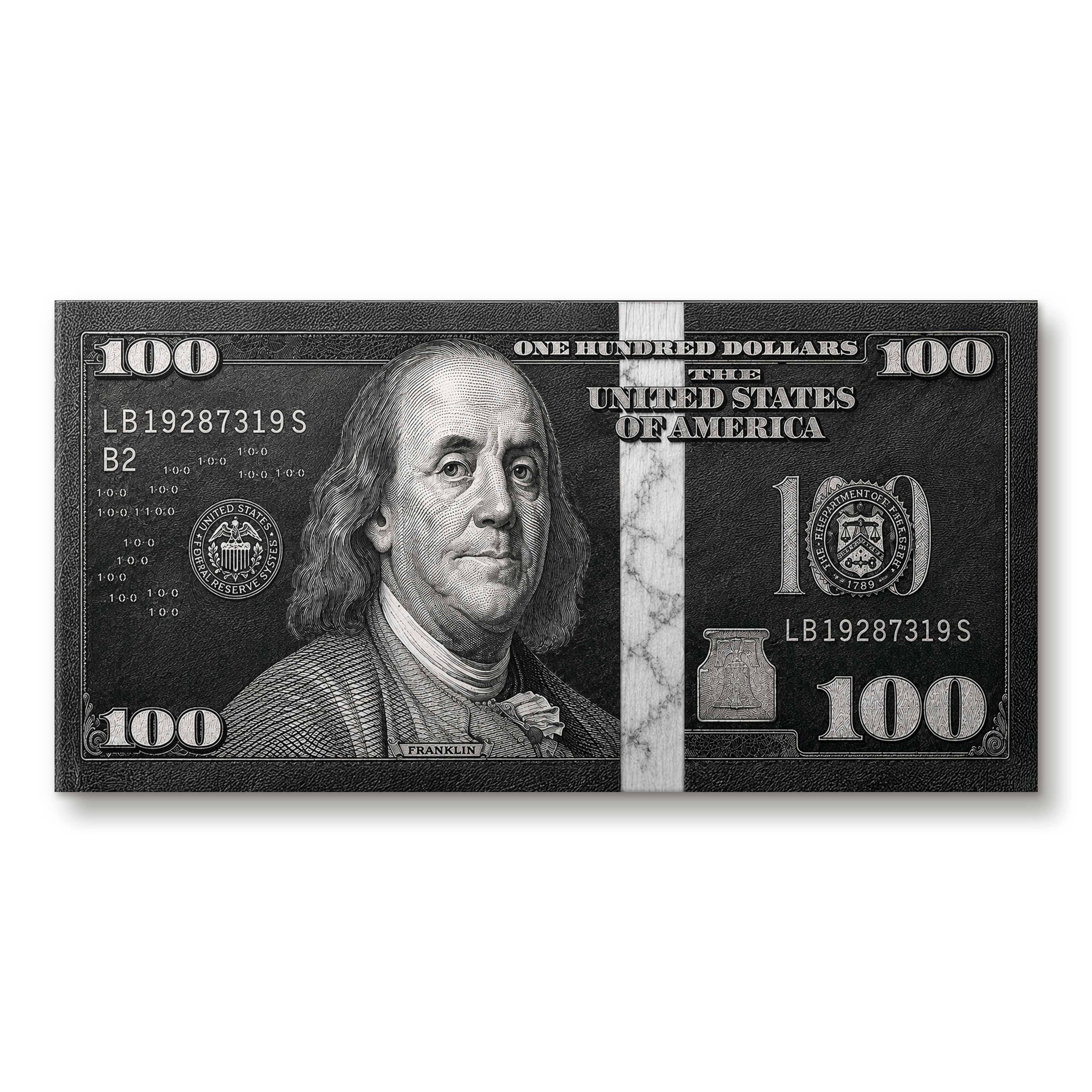 Marble Money Black artwork shown as an Armoze canvas print
