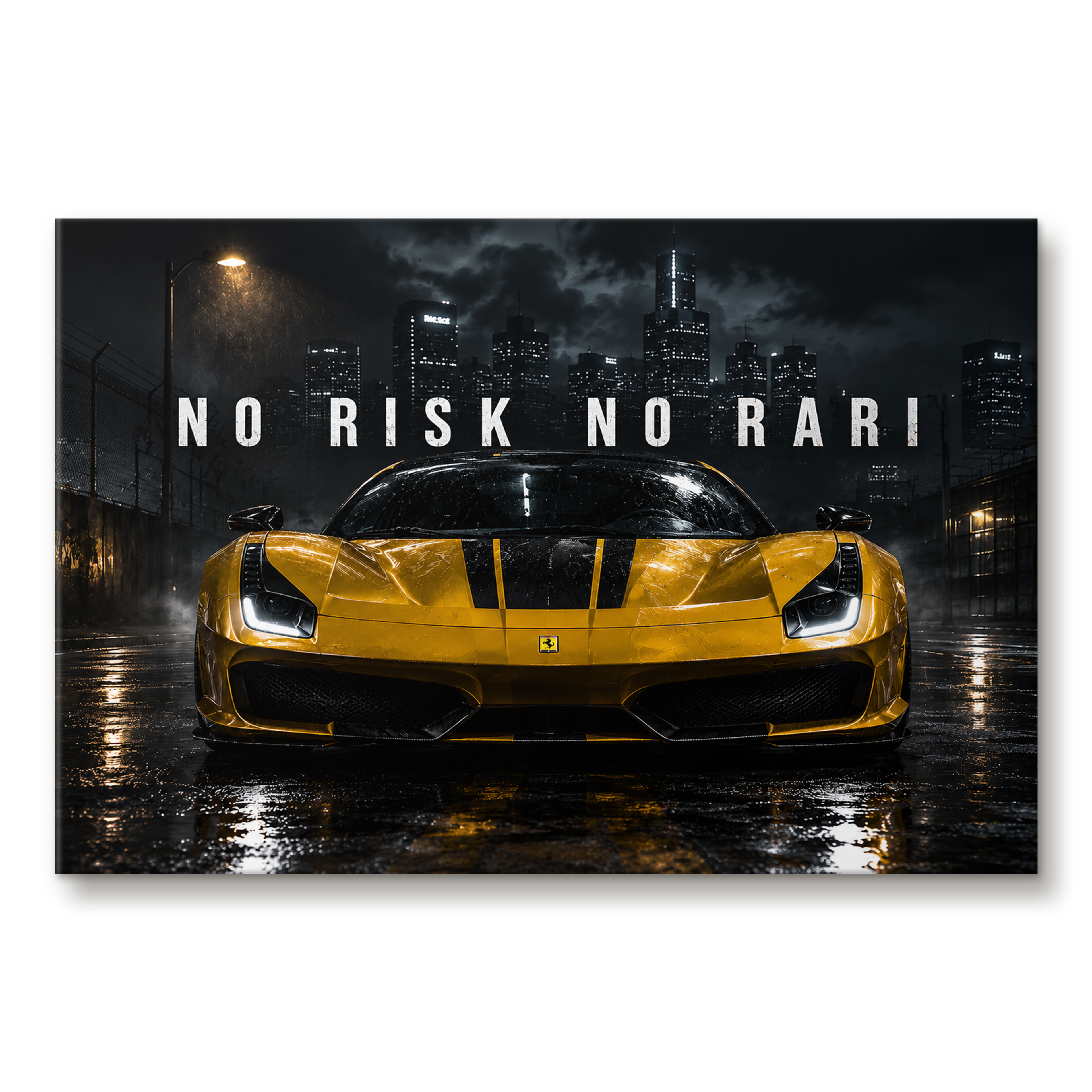 No Risk No Rari Yellow artwork shown as an Armoze canvas print
