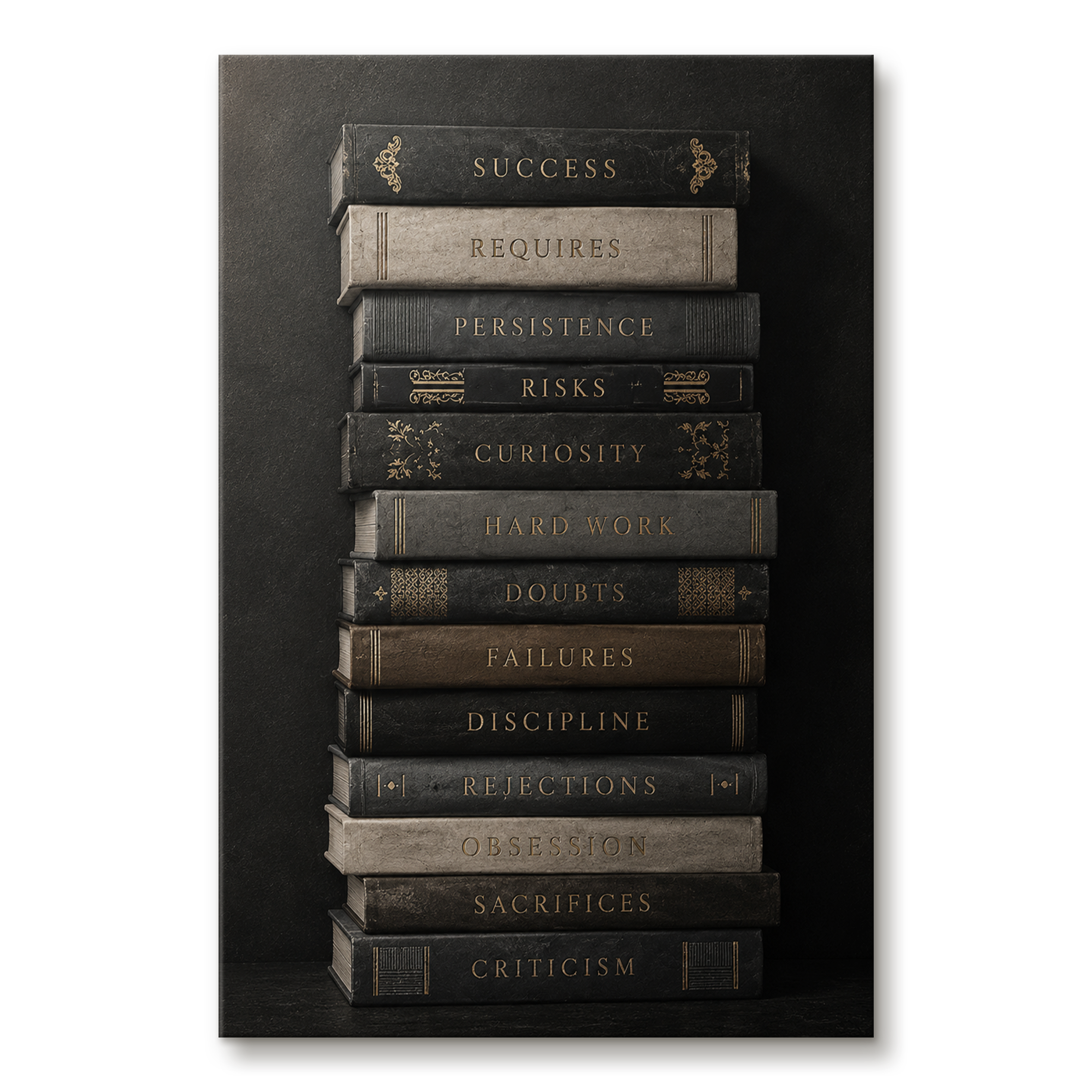 Books of Motivation artwork shown as an Armoze canvas print mockup for study spaces