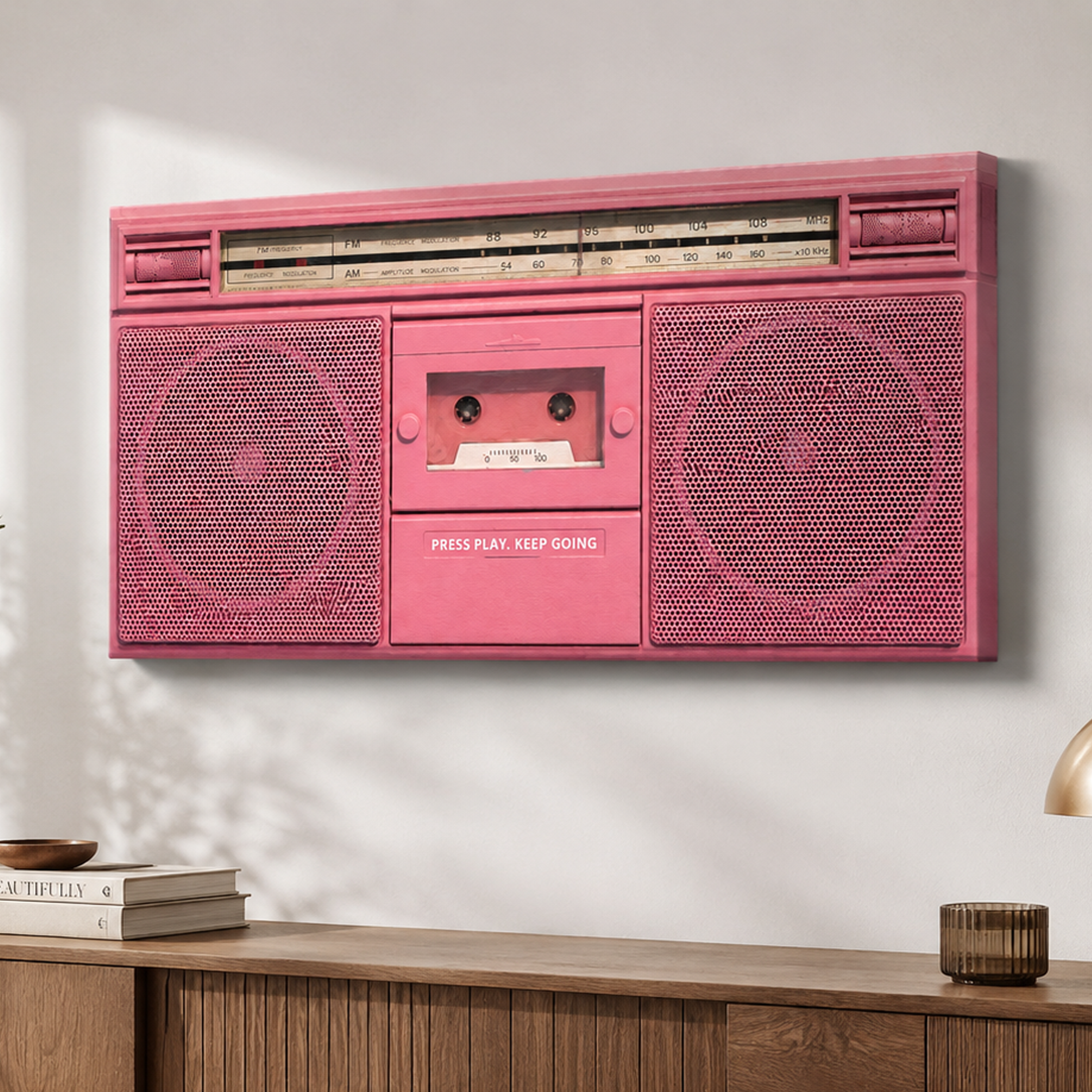 Press Play artwork shown as an Armoze canvas print