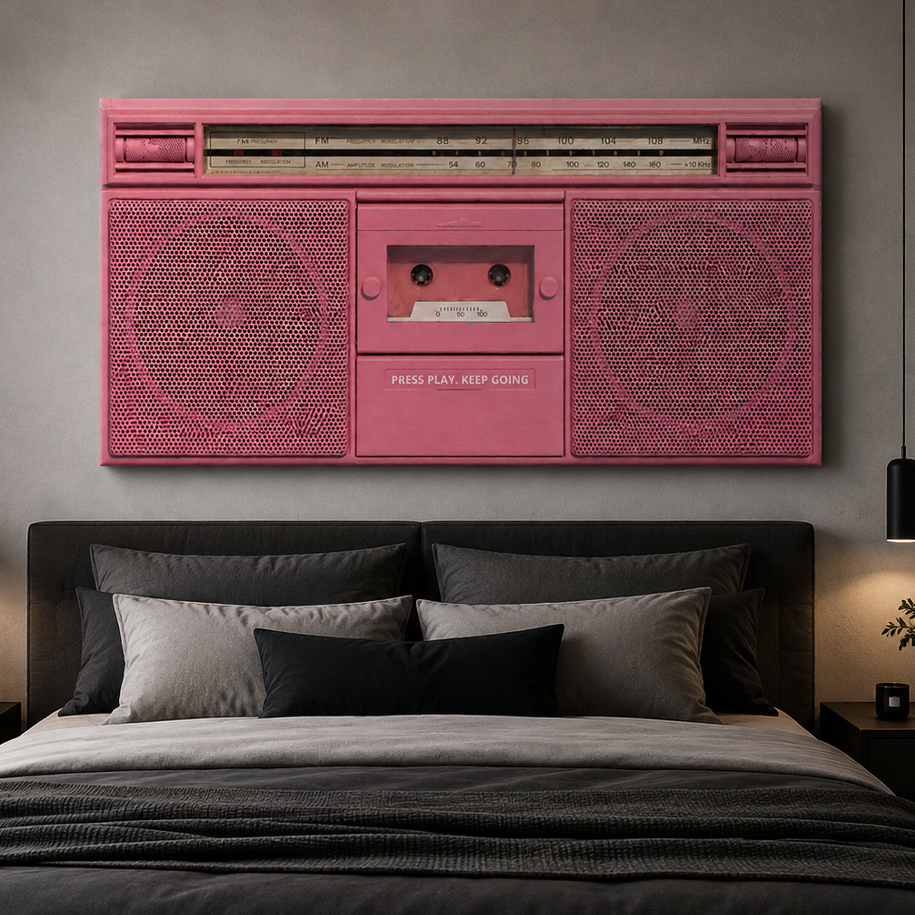 Press Play artwork shown as an Armoze canvas print